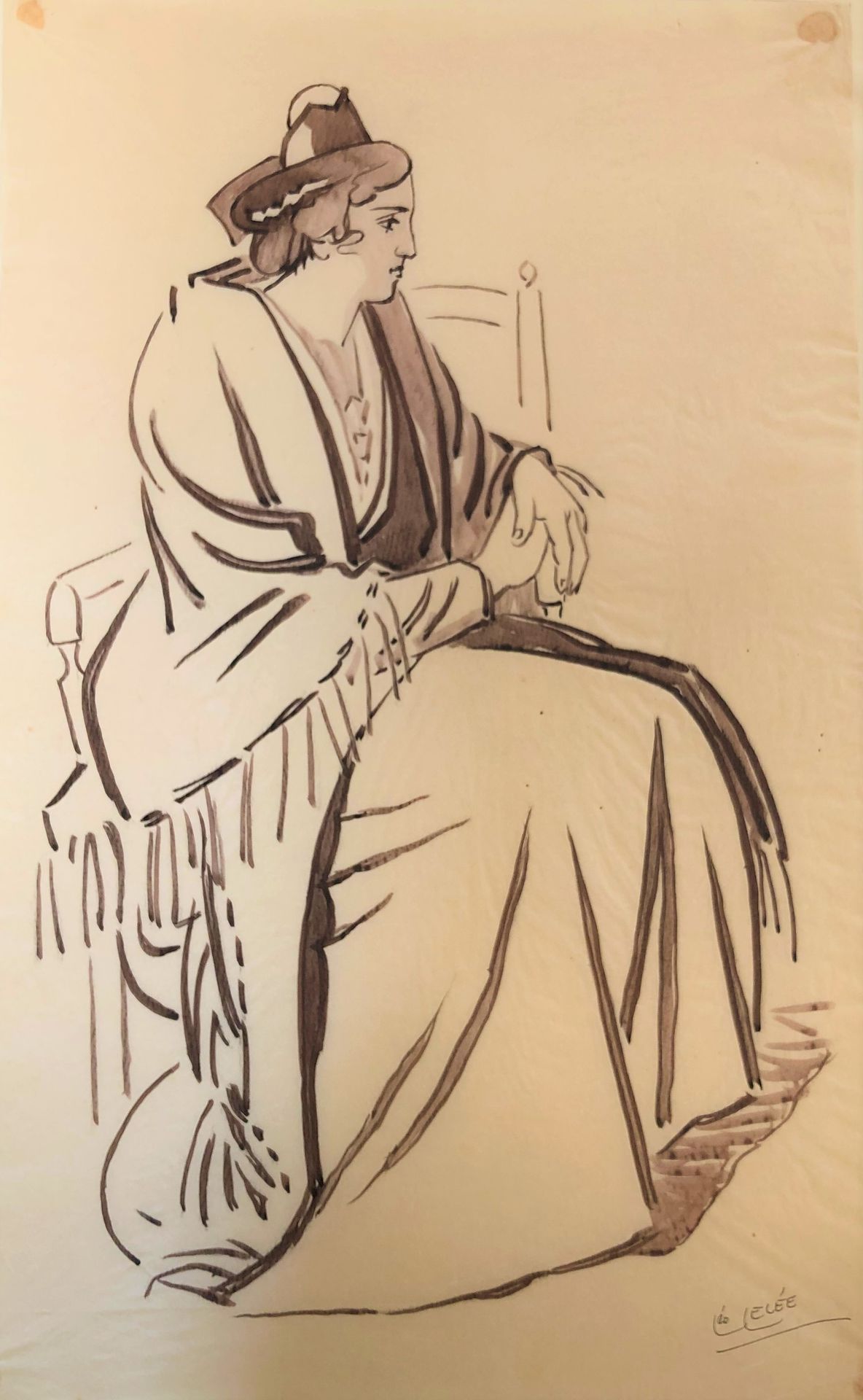 Null 莱奥-莱利(1872-1947)

"年轻的阿尔勒斯女人在她的木筏上的轮廓"。

纸上棕色水墨画，四角贴在英格尔纸上，右下方有签名。

右下方有签名，&hellip;