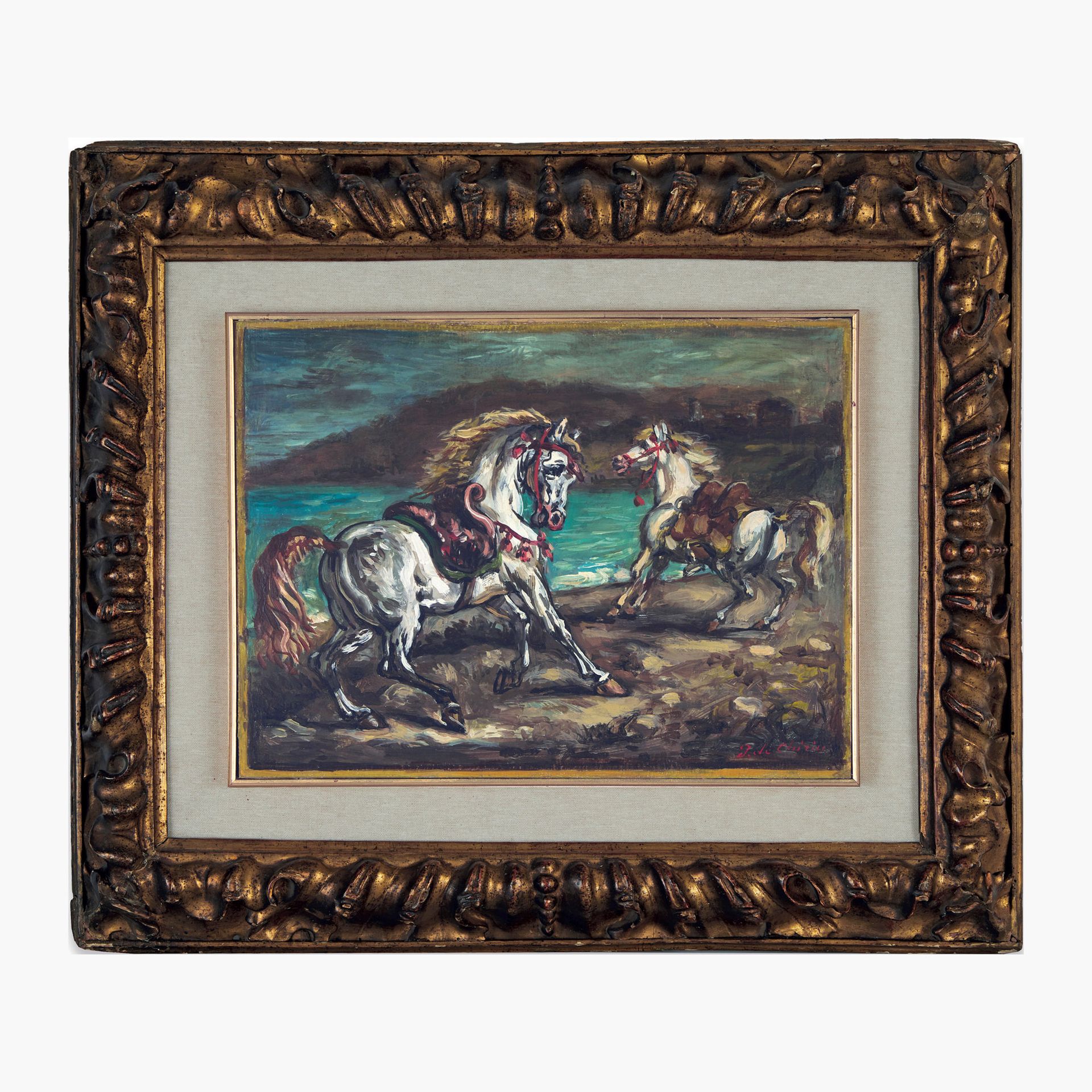Giorgio DE CHIRICO 乔治-德-基里科，《海边的马》（Horses on the Seashore



1955-1956

画板上的油彩

&hellip;