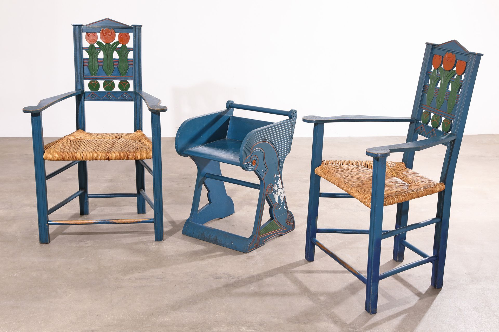 Heinrich Vogeler, 2 chairs and stools, model Tulpe / Tulip Heinrich Vogeler, 2 s&hellip;