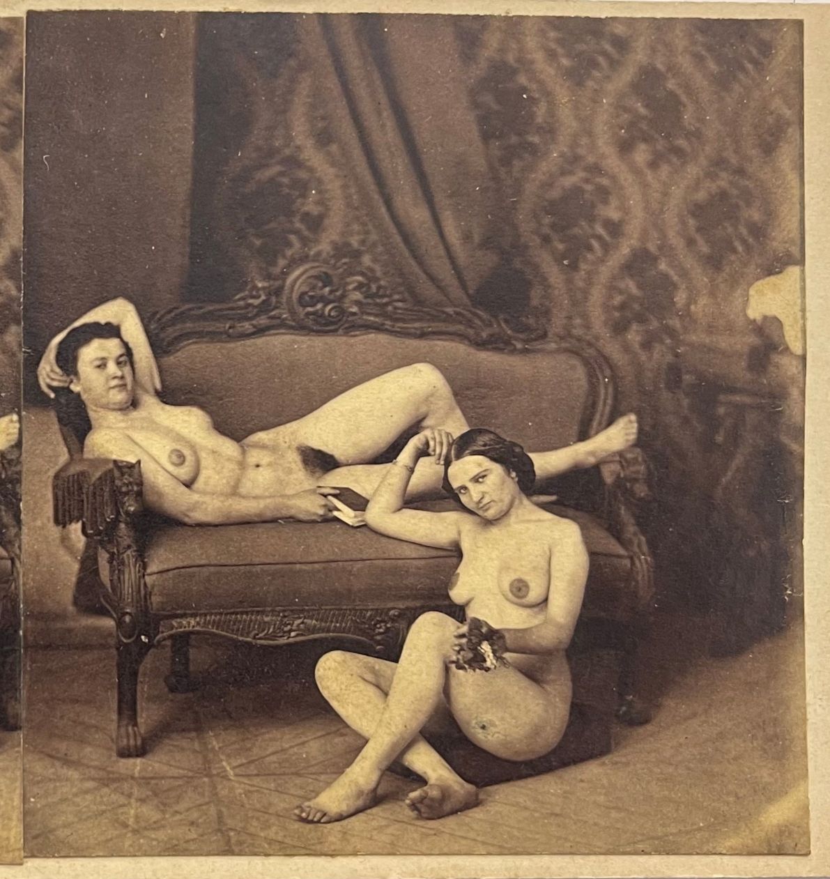 French stereo photographer Interrupted reading Paris, 1860s Pareja de albúminas,&hellip;