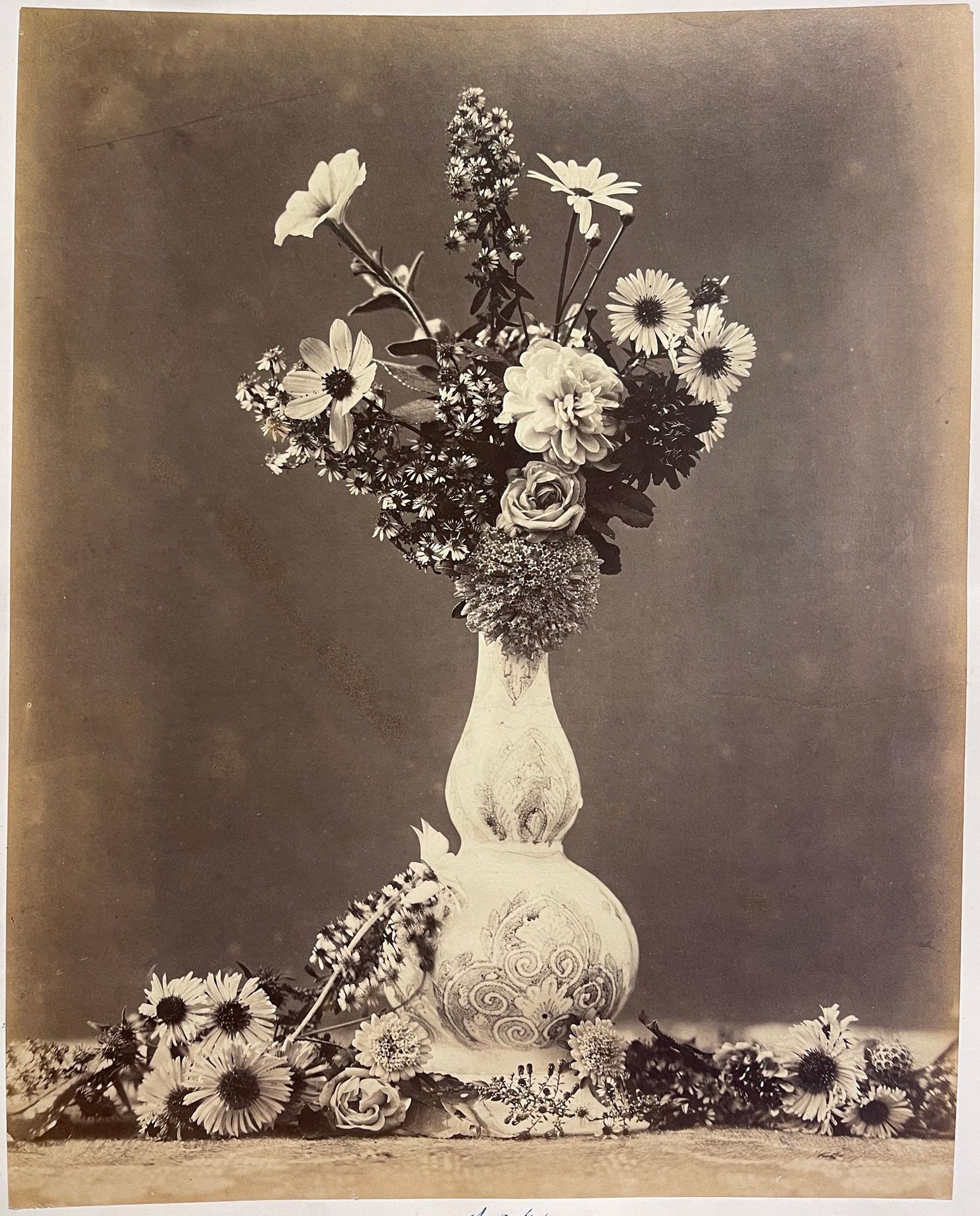 CHARLES AUBRY (1811-1877) 大型花束，1864年 大型蛋白印刷品，475x376毫米，装裱上的邮票，装裱前由艺术家修复了一个撕裂。 在1&hellip;