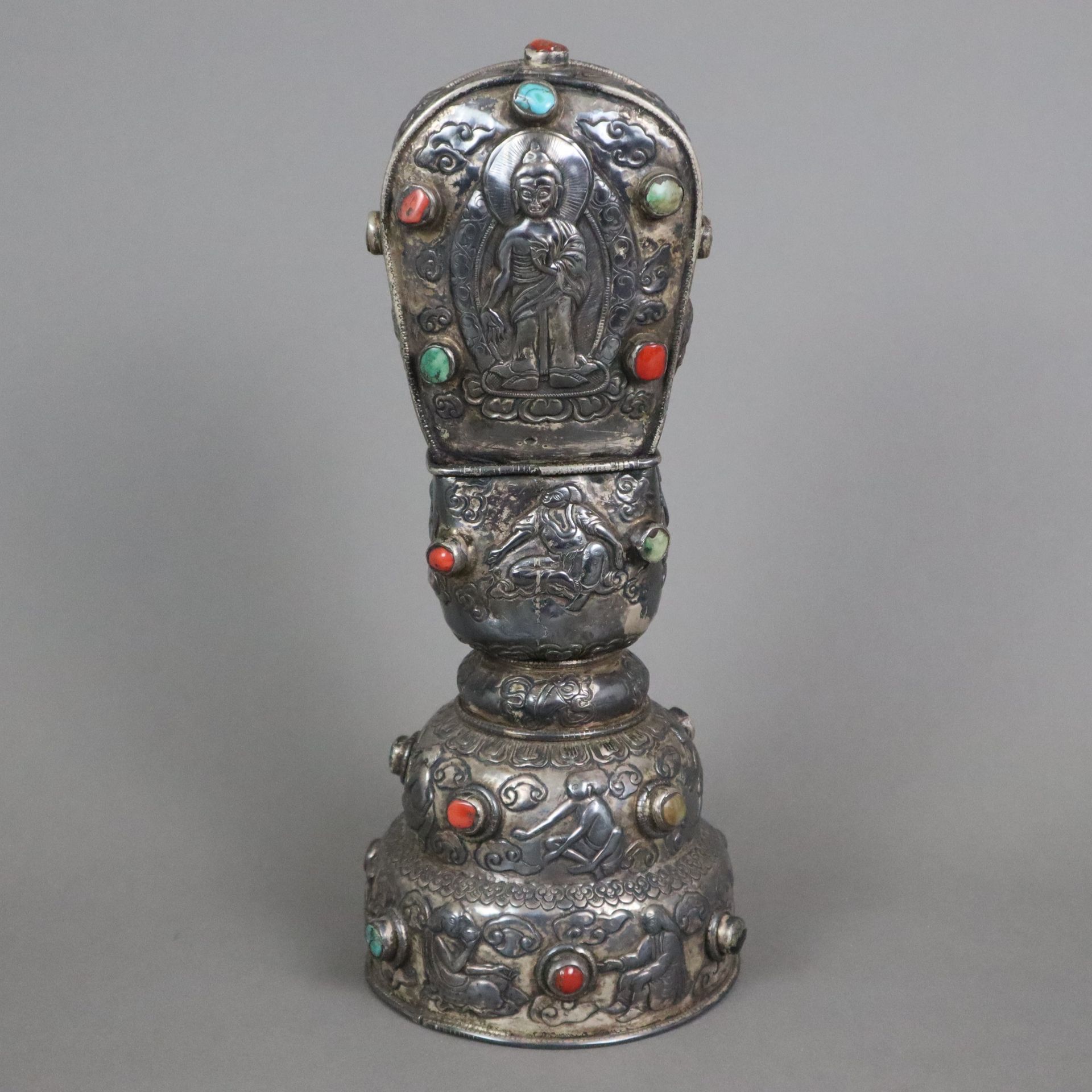 Null Objeto votivo - Tíbet, vaina de lámina de plata forjada, representando al B&hellip;