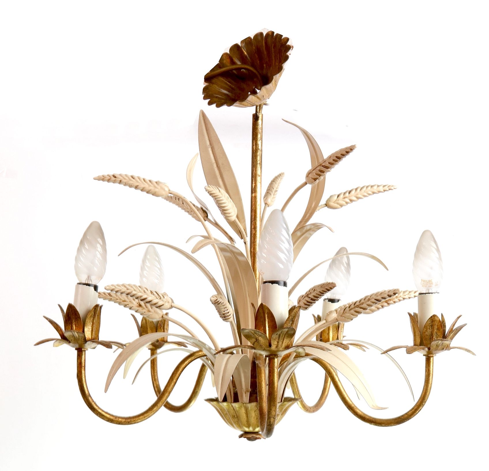 Null Schmiedeeisen-Kronleuchter, Metall, florale Dekoration, 5 Lichter, 50X50