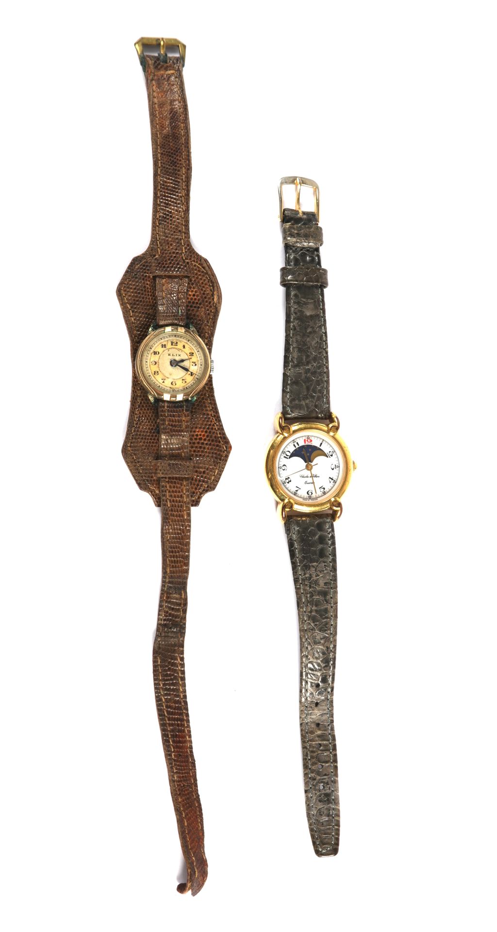 Null Lote de dos relojes, Charles de Villiers (cuarzo) y reloj Elix en lagarto.