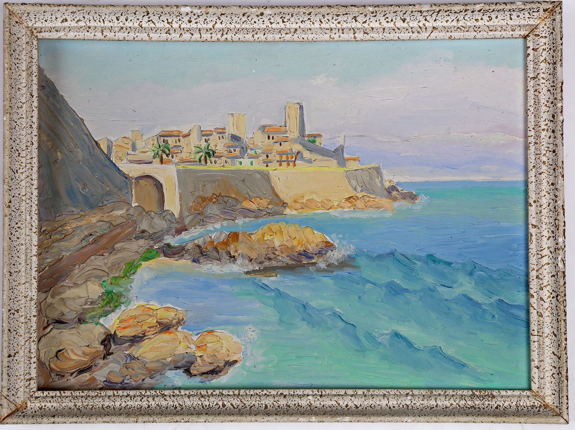 Null 
French School, Antibes, fortified city, oil on panel, circa 1950, 24X33