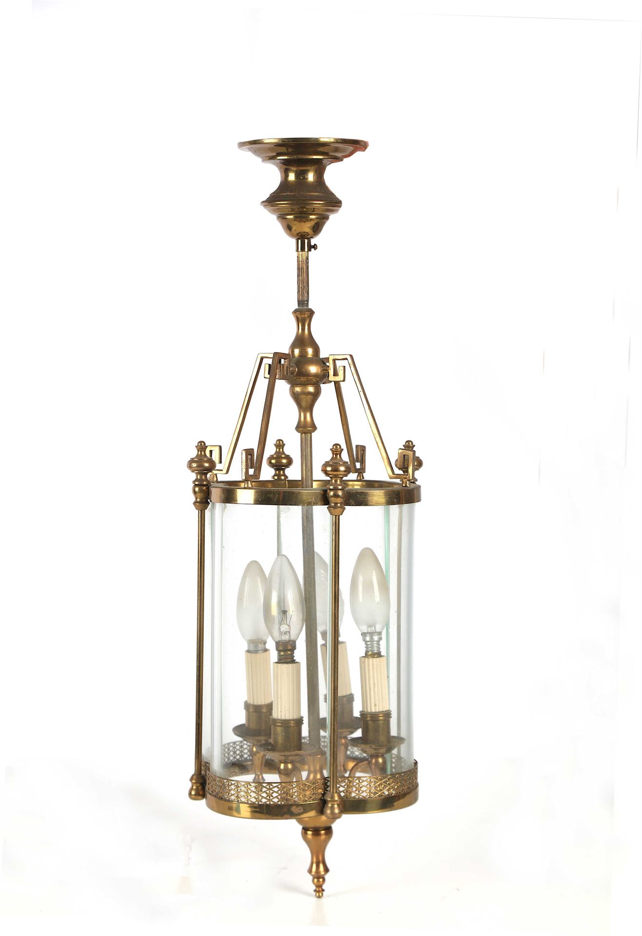 Null Polylobed lantern in brass, curved glass, height : 66 cm.