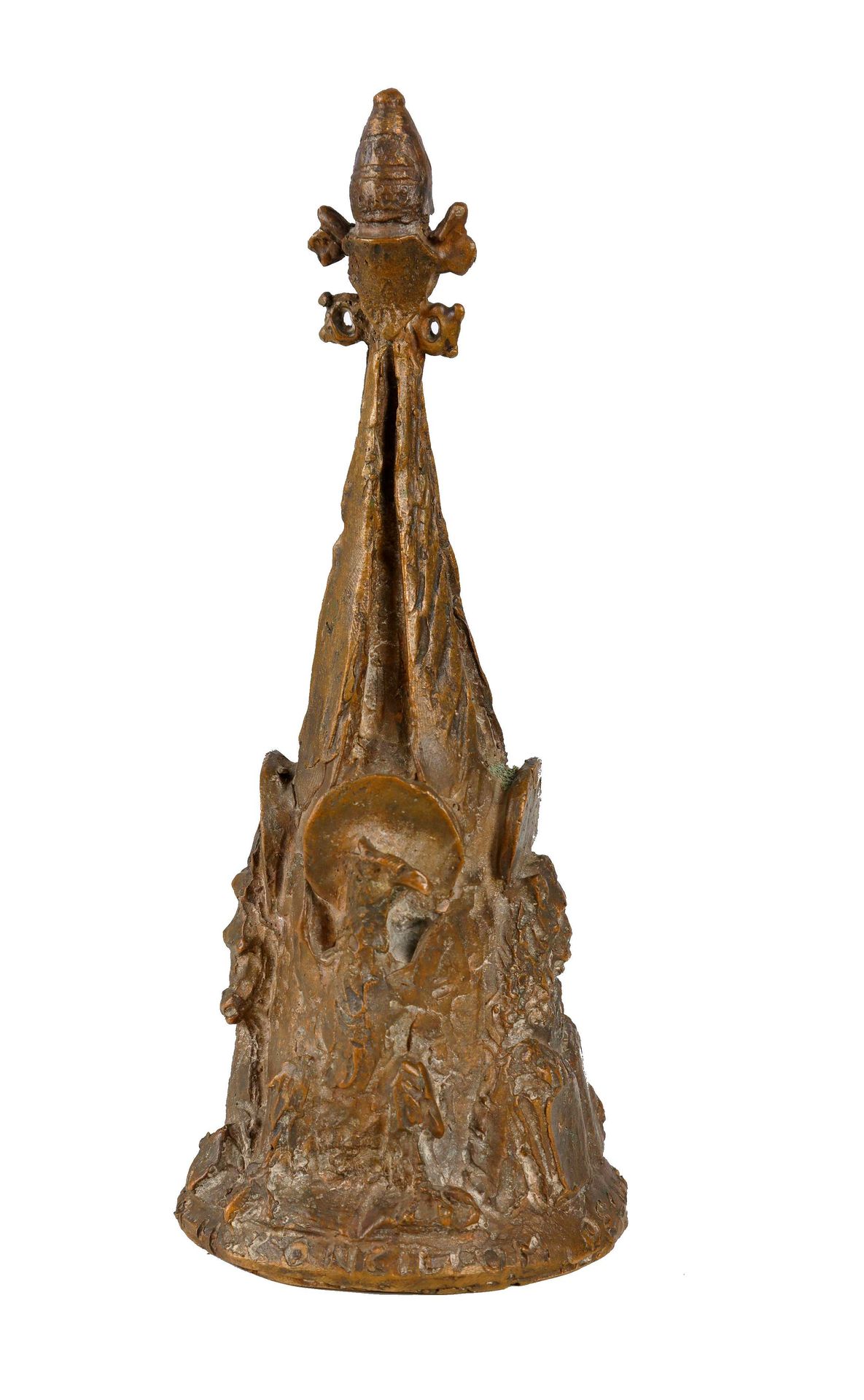 Null 梵蒂冈，有福音派装饰的青铜钟，青铜，有奖状的铜锈，21厘米。案例。