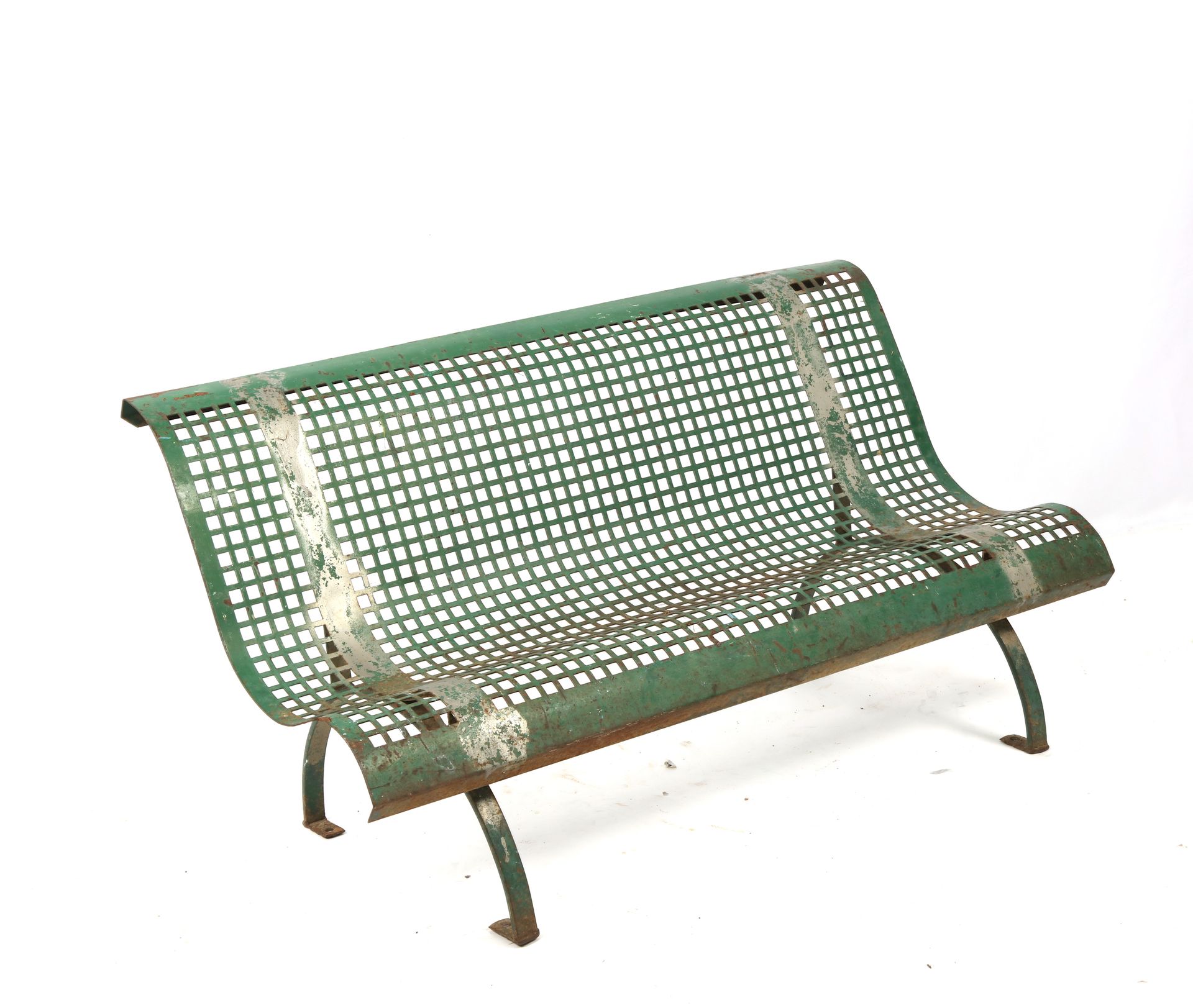 Null Children's bench in green openwork metal. 100X51