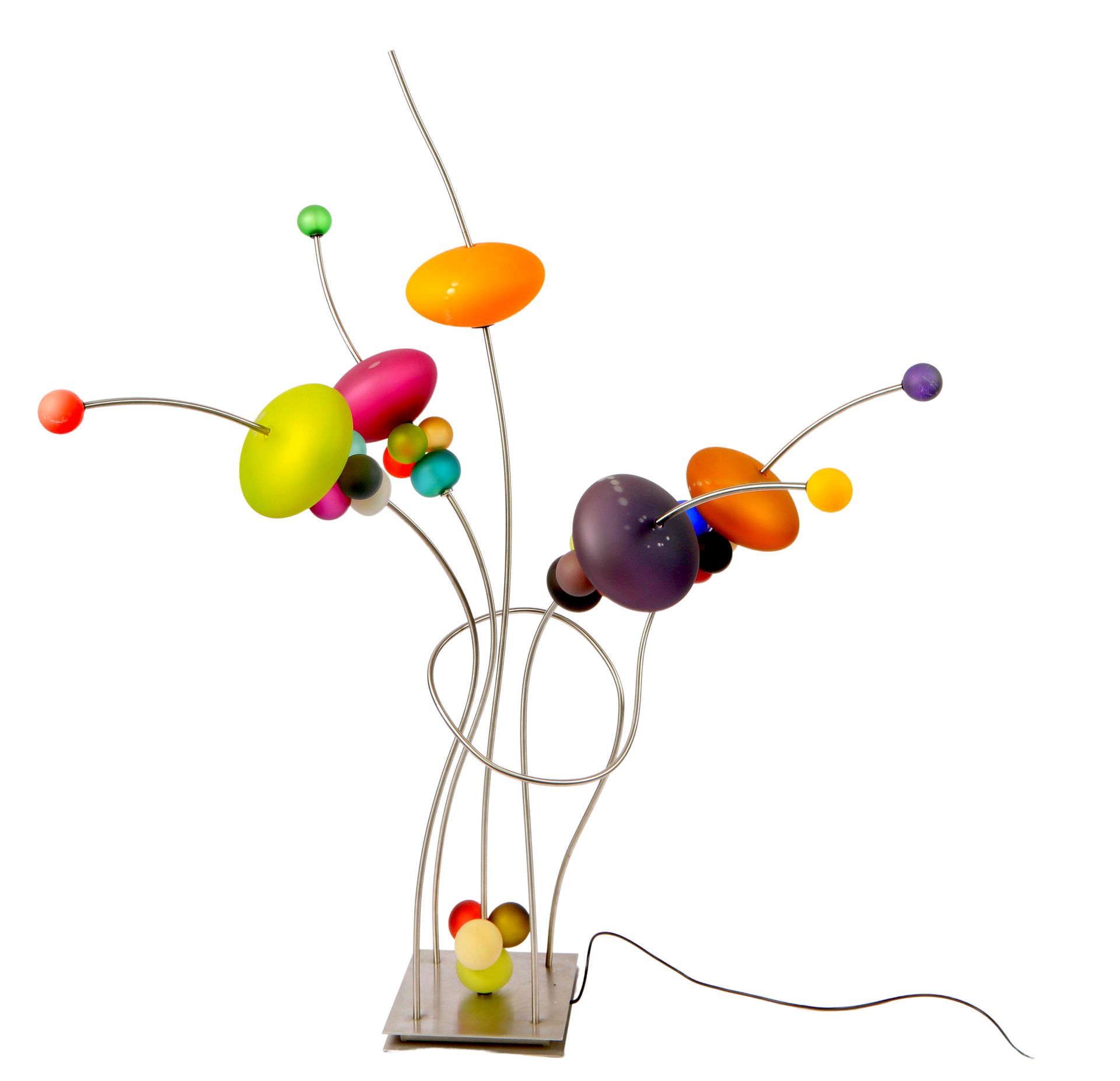 Null 
萨托尔-尼古拉，重要的落地灯，装饰有五个光臂和多色吹制的玻璃球，独特的作品。

"我的 "Globule "落地灯是具有维生素般色彩的设计物品。关机&hellip;