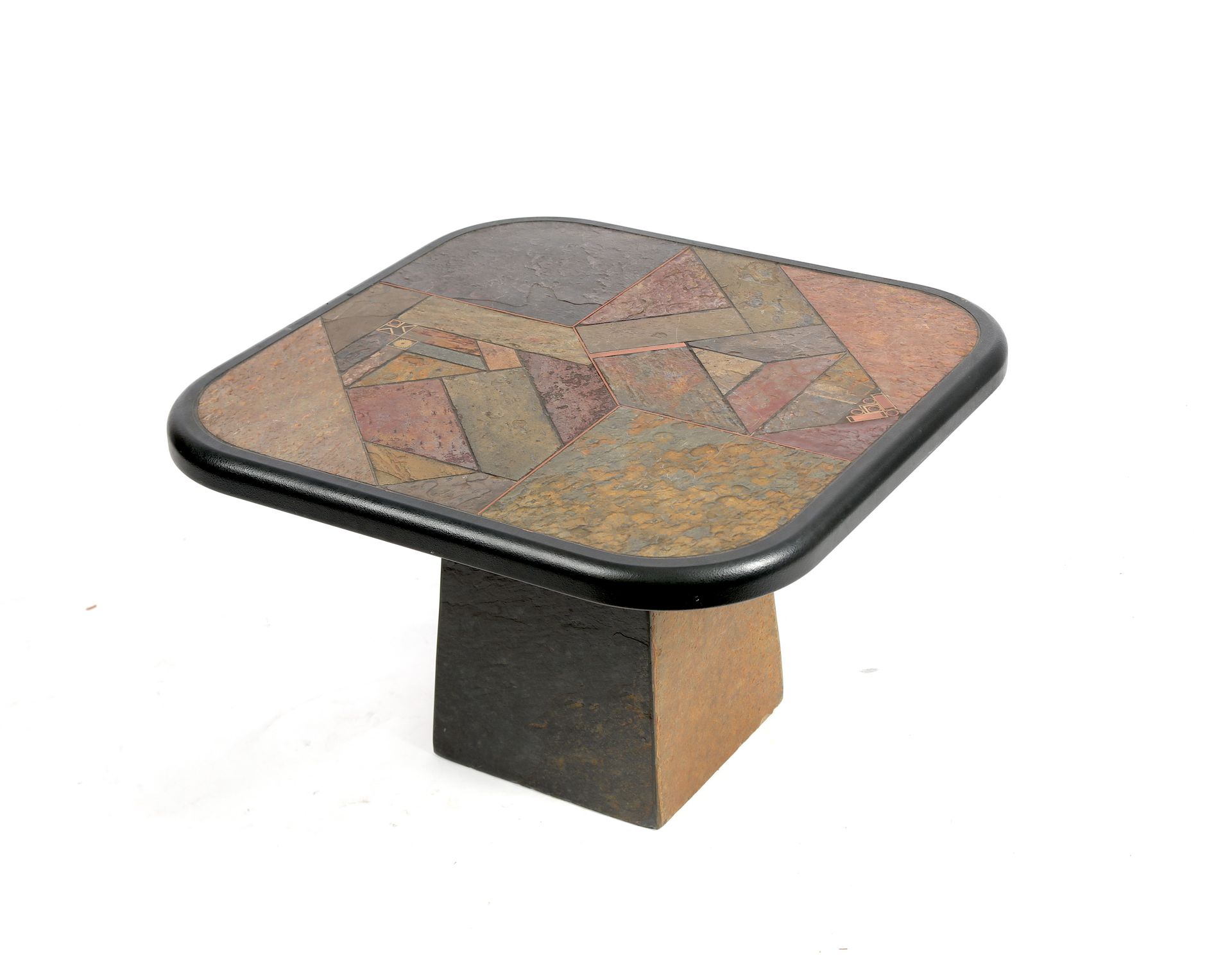Null PAUL KINGMA (1931-2003) in the taste of, Coffee table, slate and brass marq&hellip;