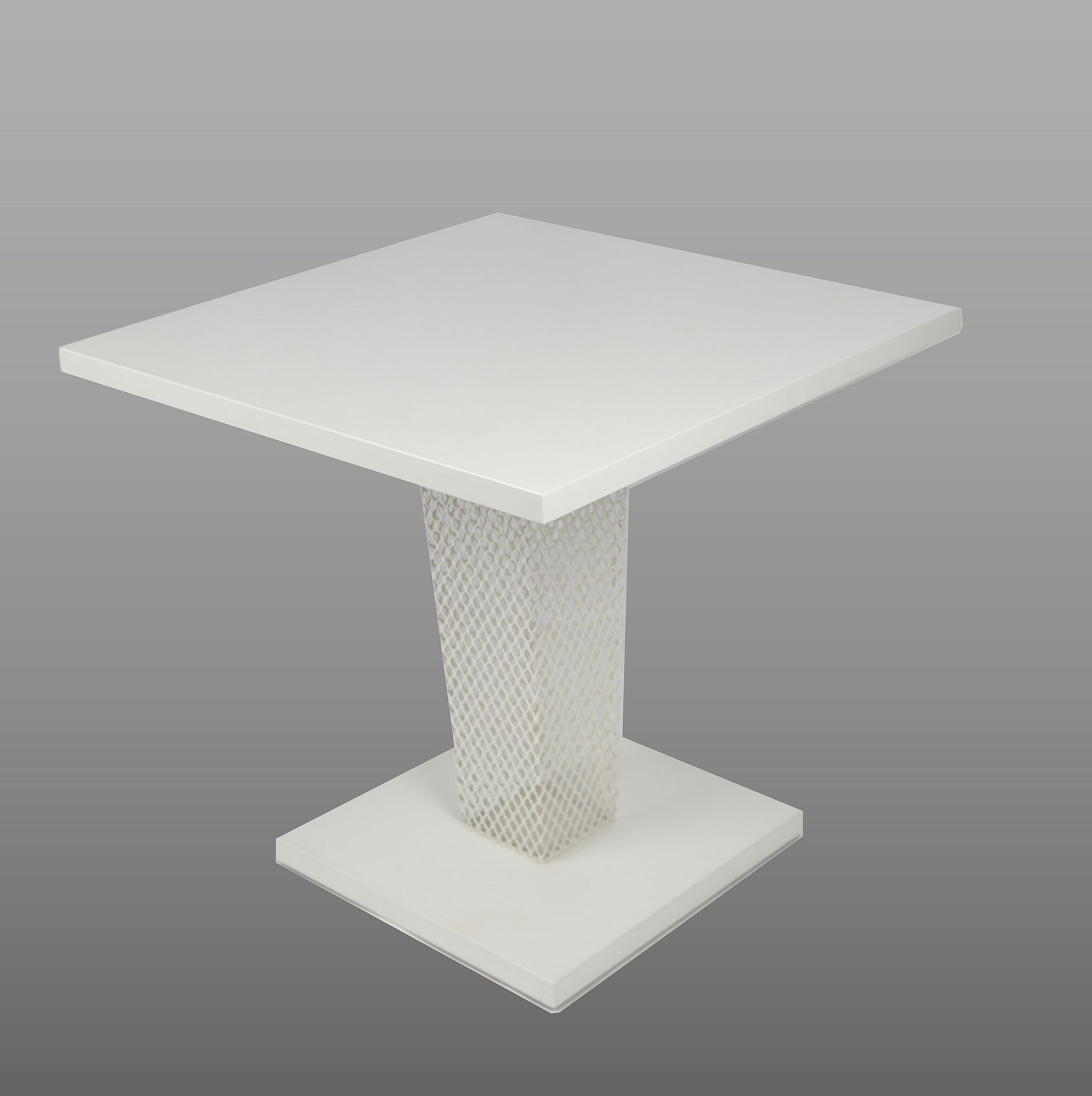 Null 
NAVONE Paola，Emu版，常春藤模型，白色金属板的方桌，镂空底座。 (状况良好)。76X80X80