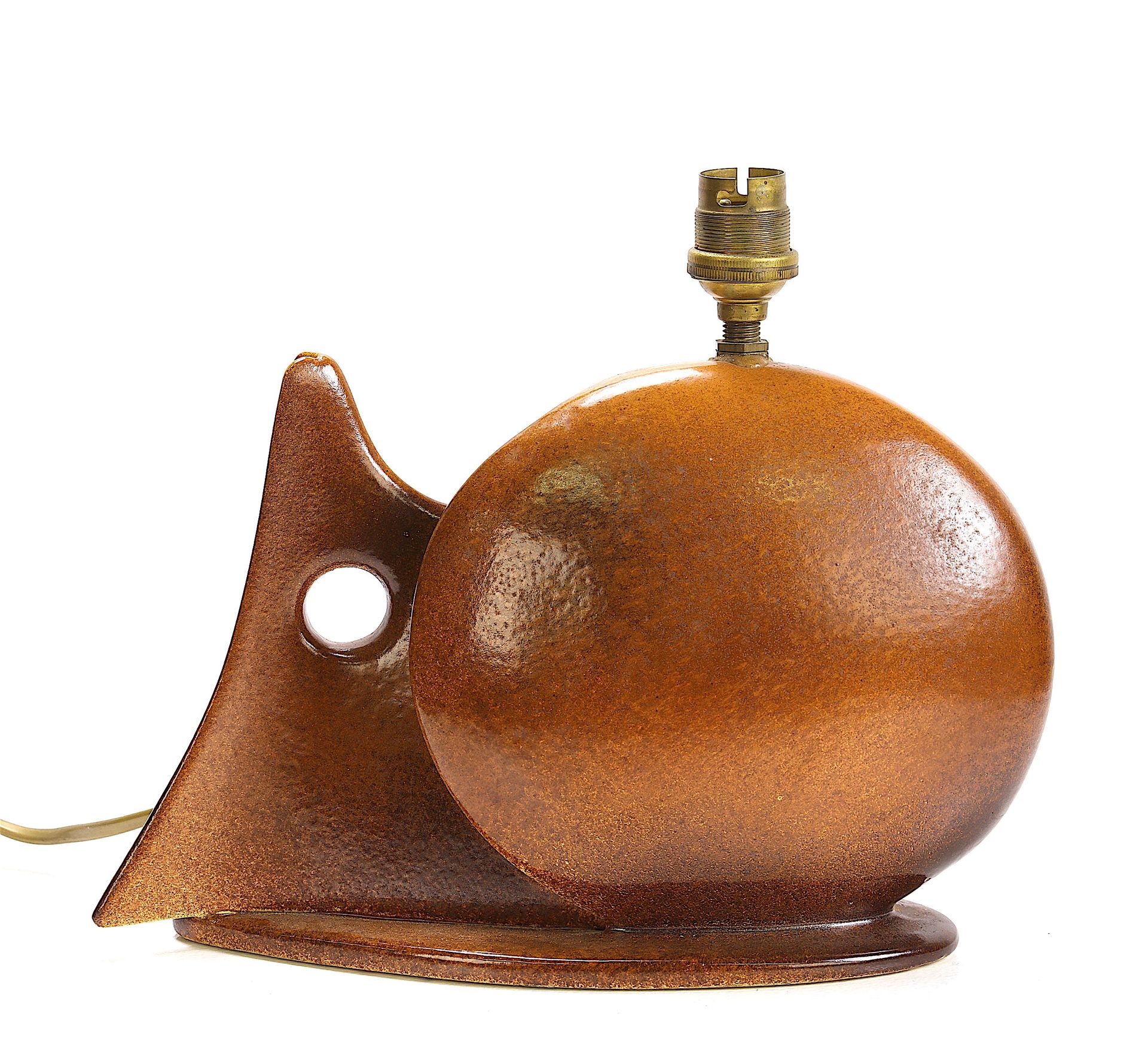 Null STOCKEN, lamp in brown enamelled earthenware, decoration of a fish. 26X22
