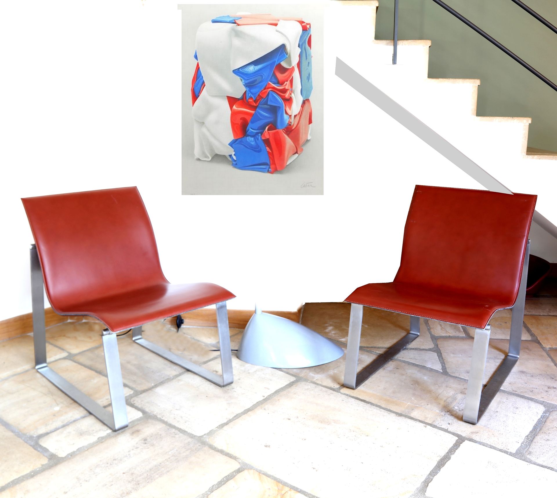 Null 
GRASSI Mattéo (1922-2001), rare paire de fauteuils, assise en cuir bordeau&hellip;