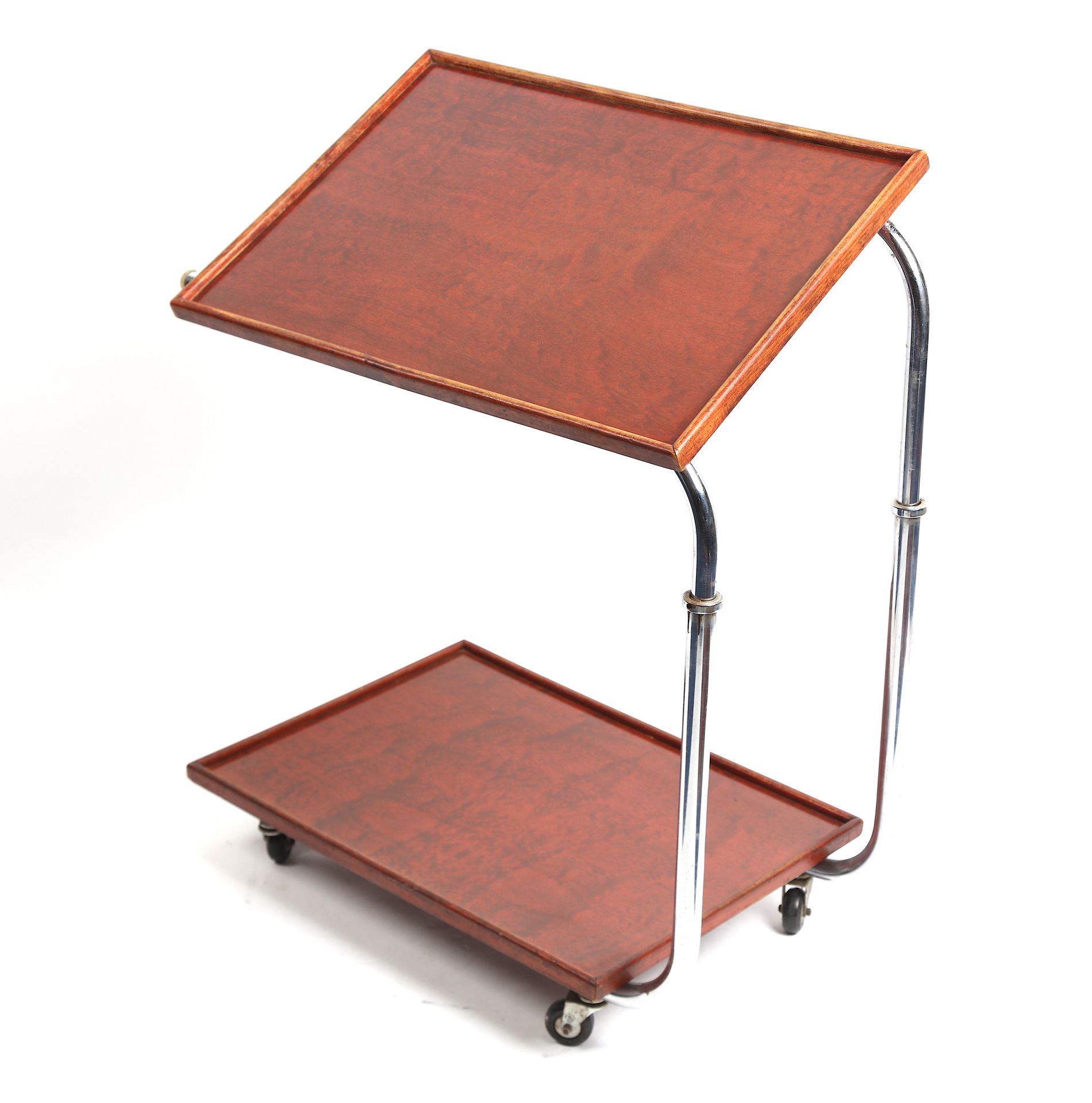 Null "LADAP TABLE", table tubulaire en métal chromé, deux plateaux en bois natur&hellip;