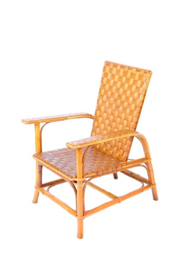 Null Large fauteuil "colonial", en palier tressé, 92X57X66