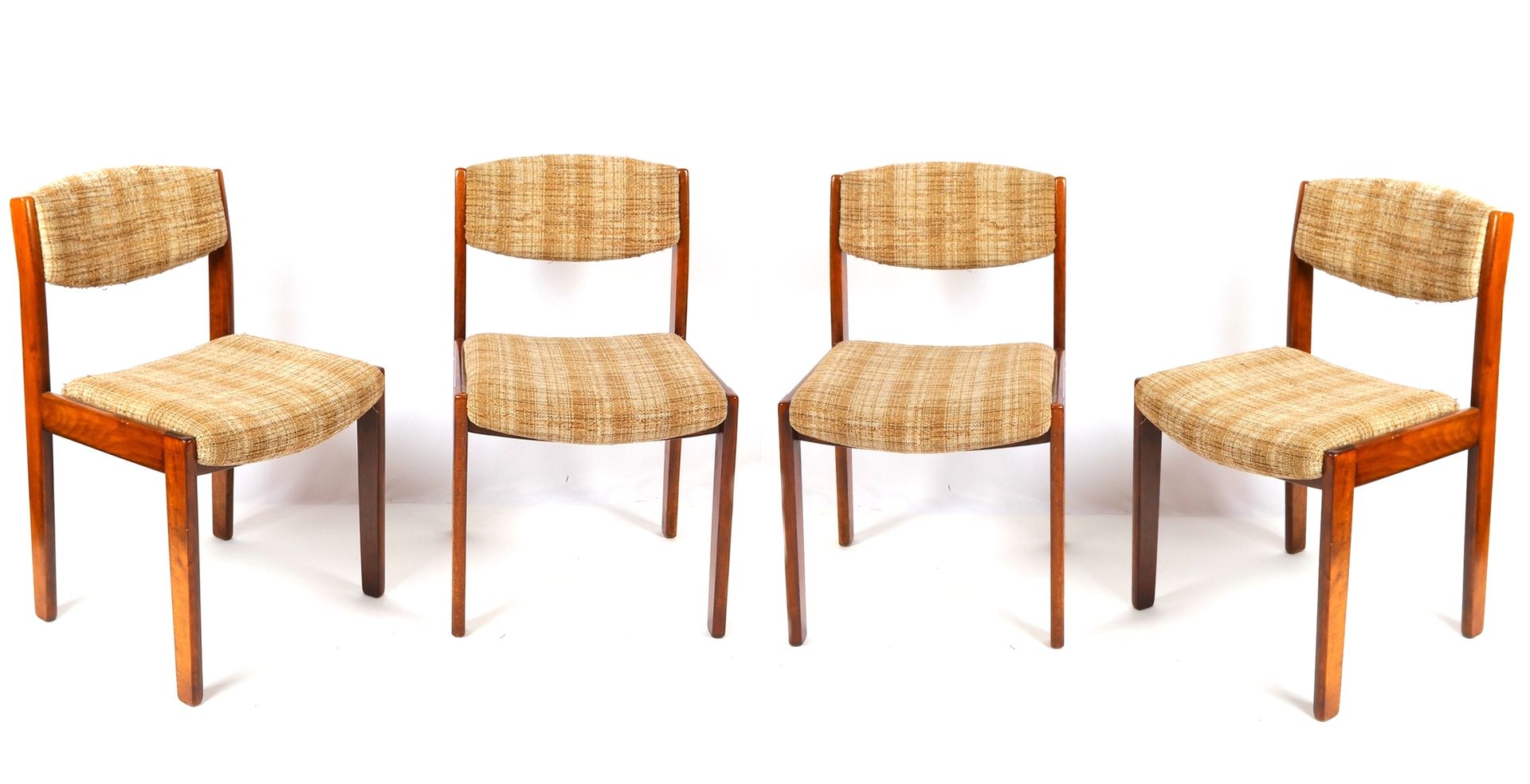Null Scandinavo, Suite di 4 sedie in legno esotico, seduta e schienale in tessut&hellip;