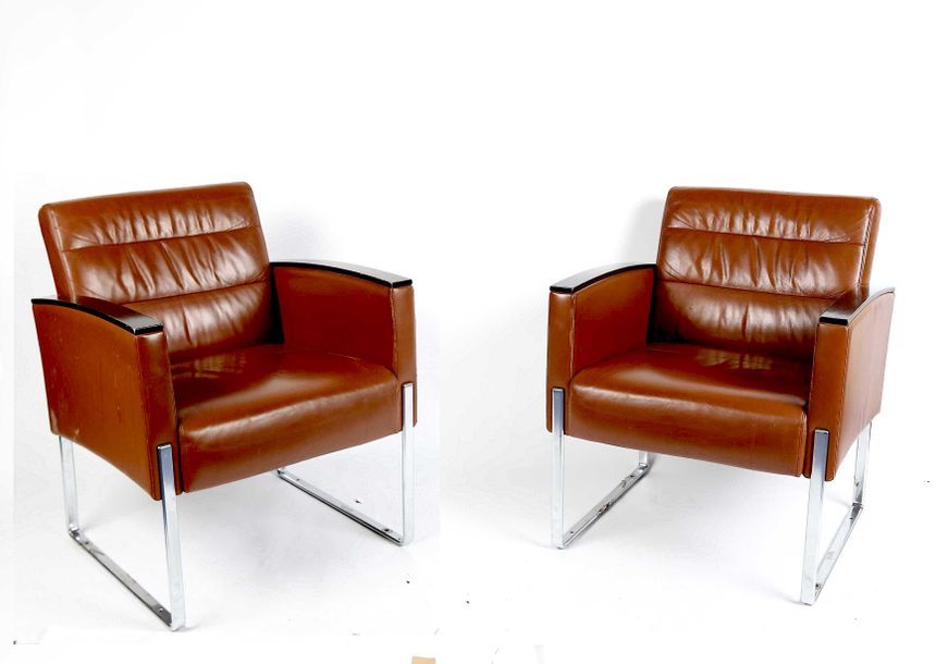 Null 
Dieter Kusch, édition Kusch, paire de fauteuils en cuir, modèle 5070, en c&hellip;