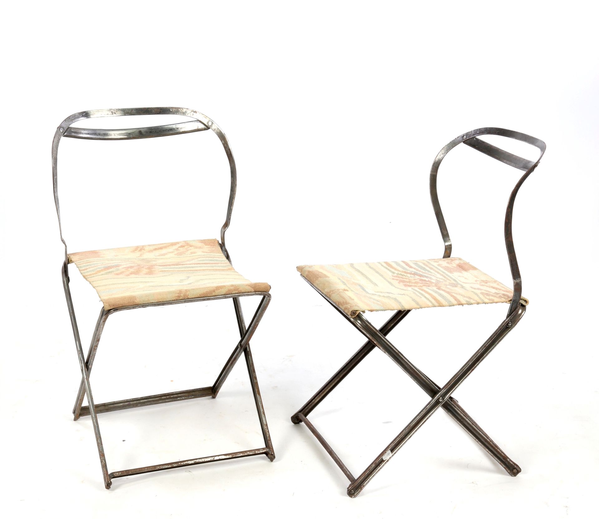 Null Rare paire de chaises en fer forgé pliables pour enfant, assise tissu. 66X2&hellip;