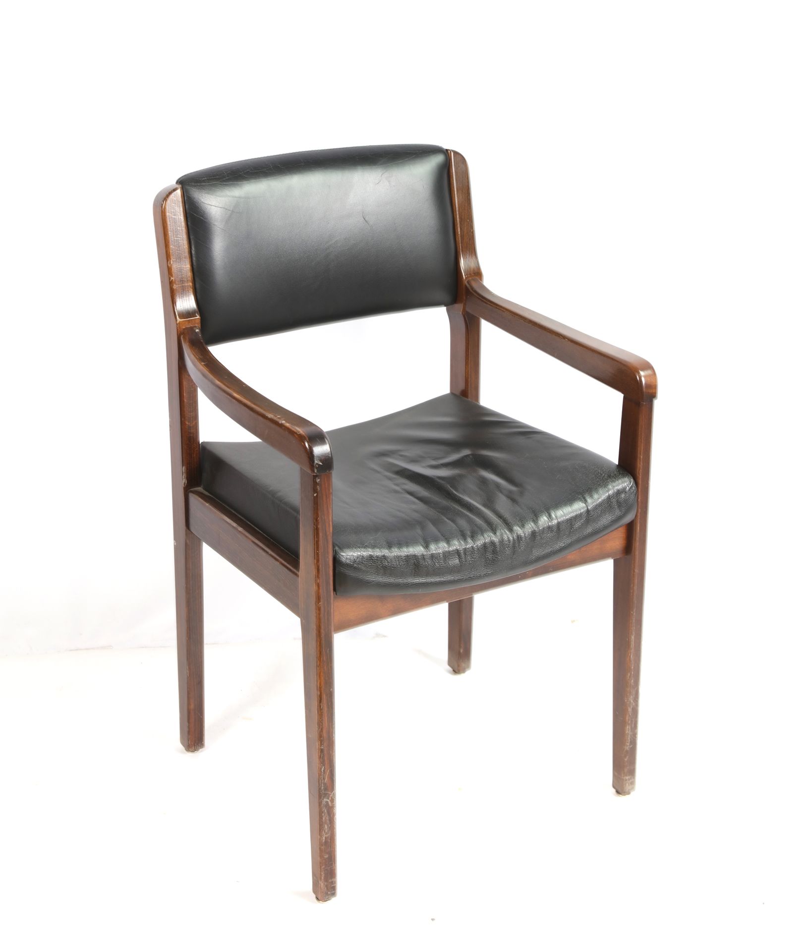 Null Office chair in stained beech and leather seat (small wear).45X46X88