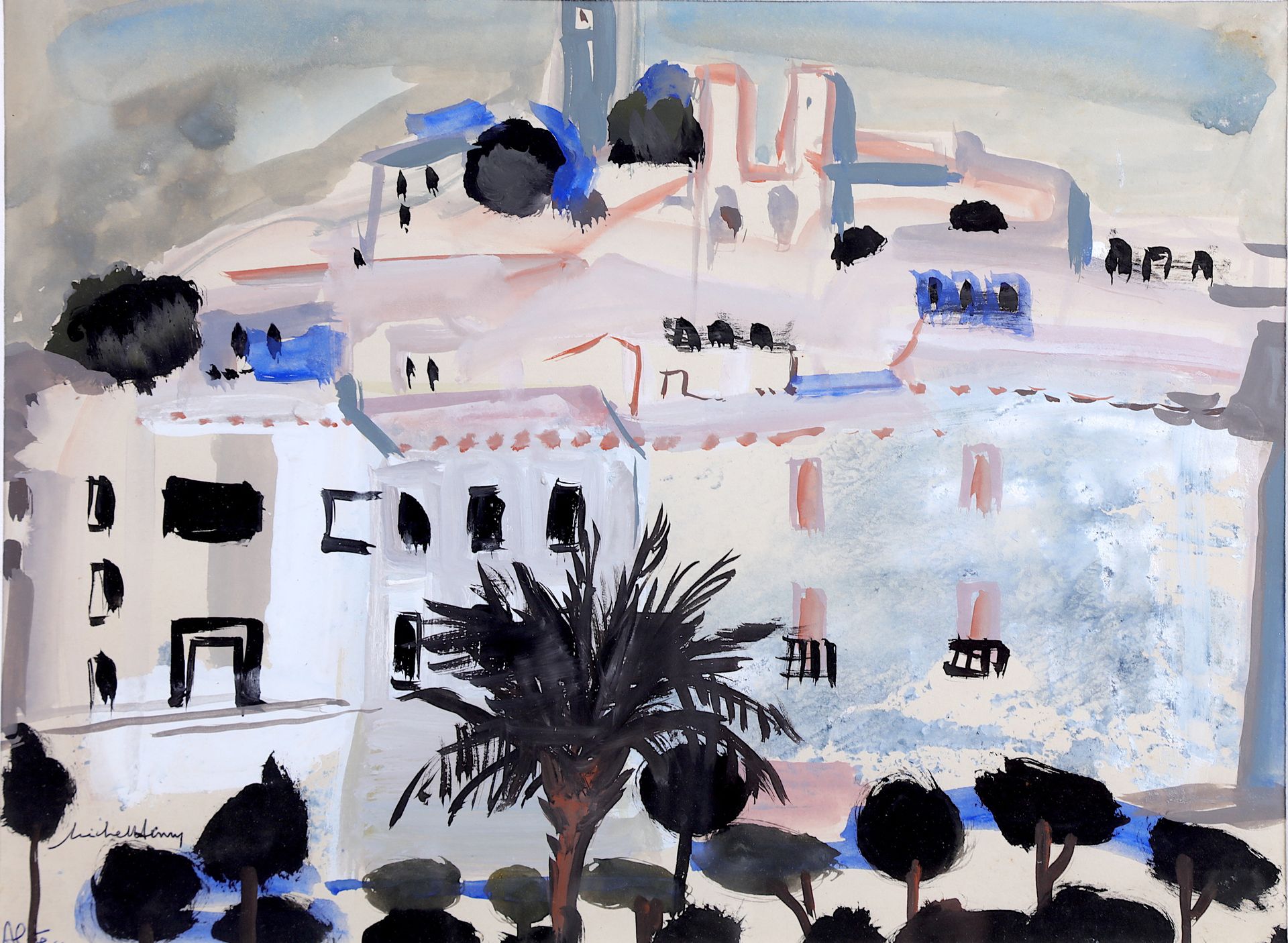 Null 亨利-米歇尔（1928-2016），《西班牙的风景》，水粉，水墨画，位于，23X32