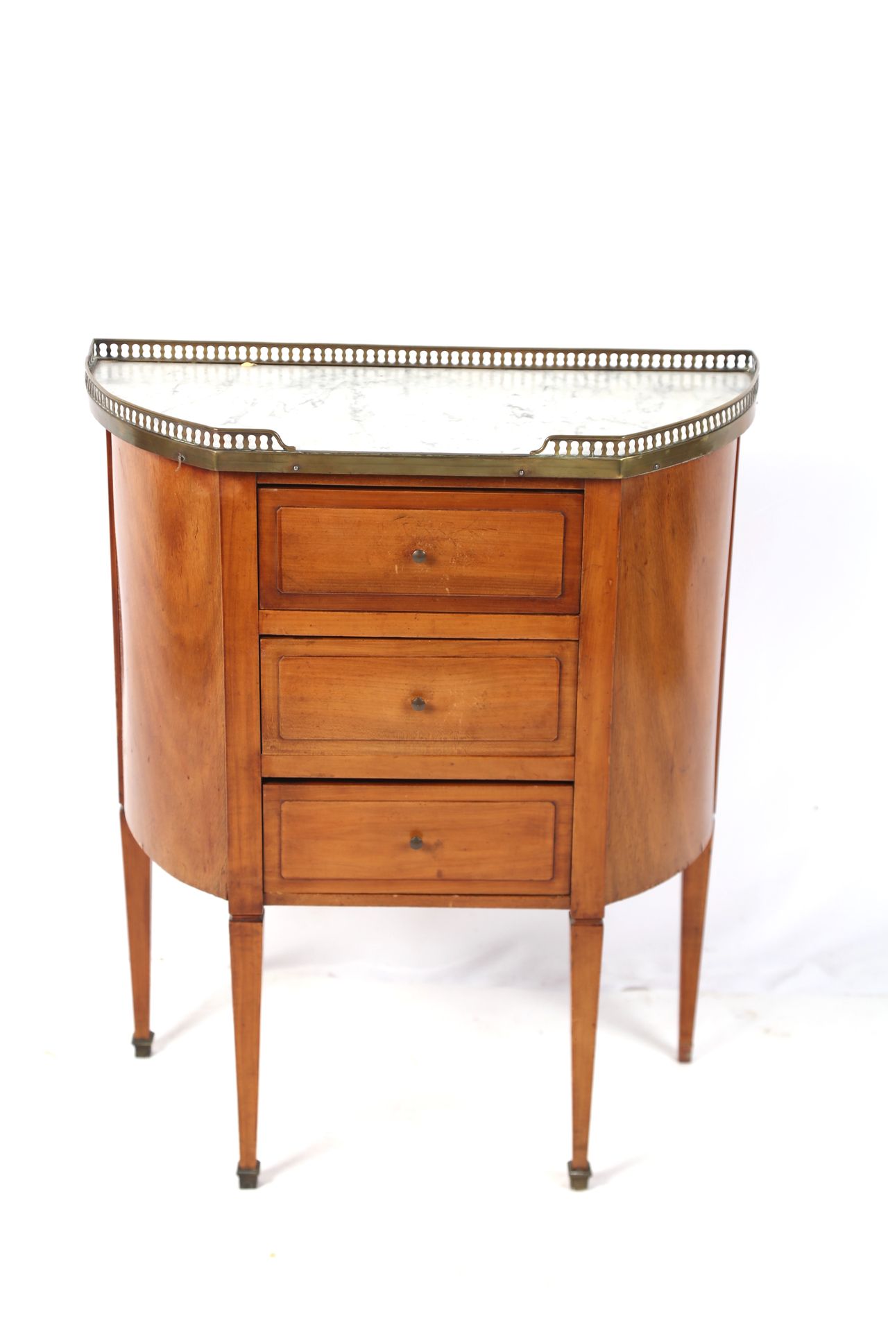 Null Petite commode demi-lune en bois de placage, ouvrant à 3 tiroirs, plateau e&hellip;