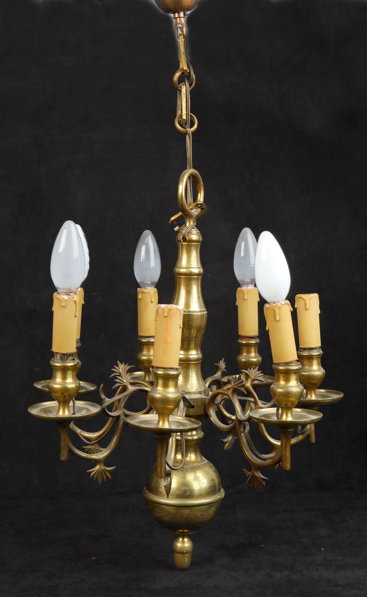 Null 黄铜吊灯，6枝，荷兰风格，60厘米（带链条）。