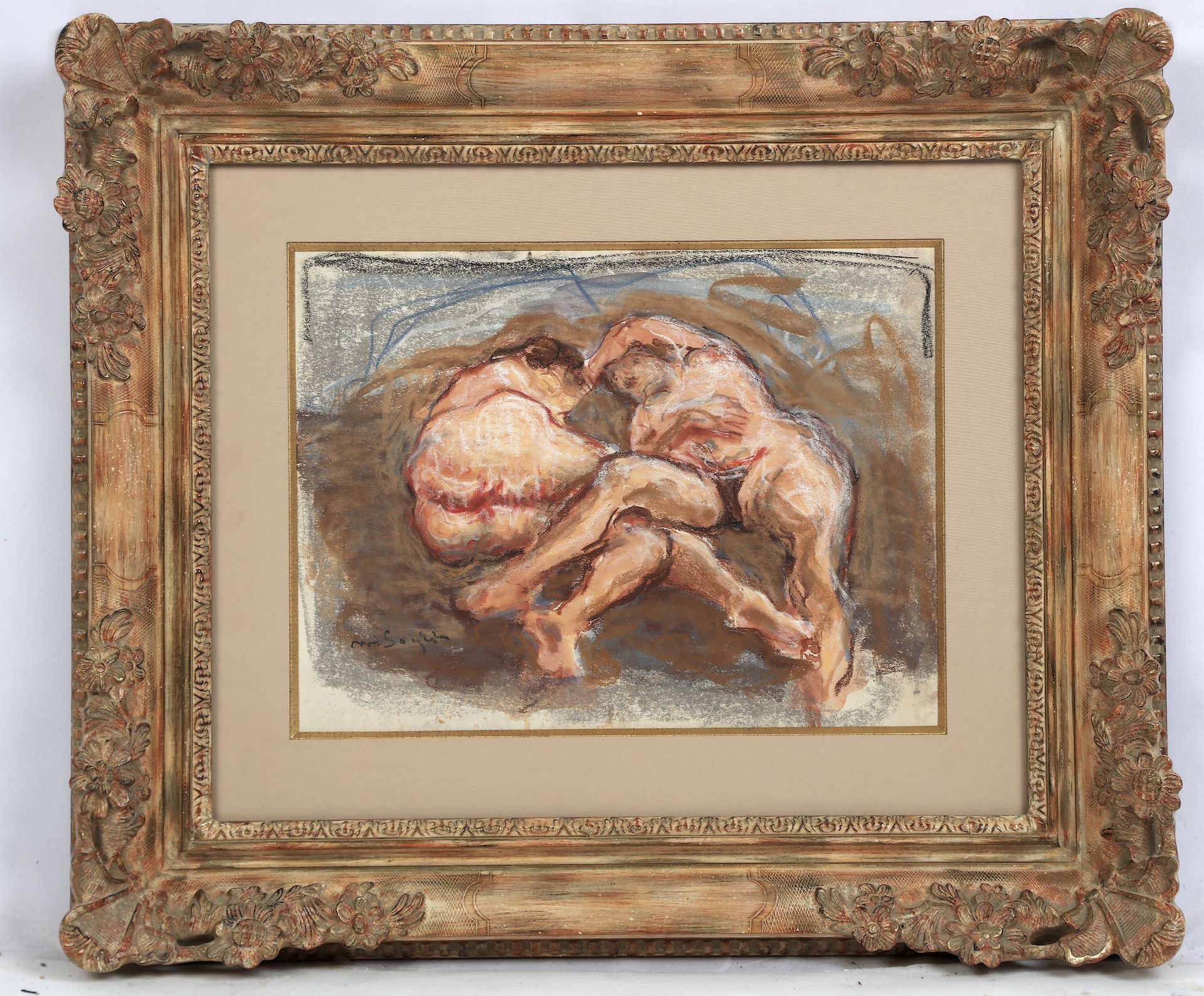 Null School of Paris, the two friends, pastel and watercolor, sbg (illegible sig&hellip;