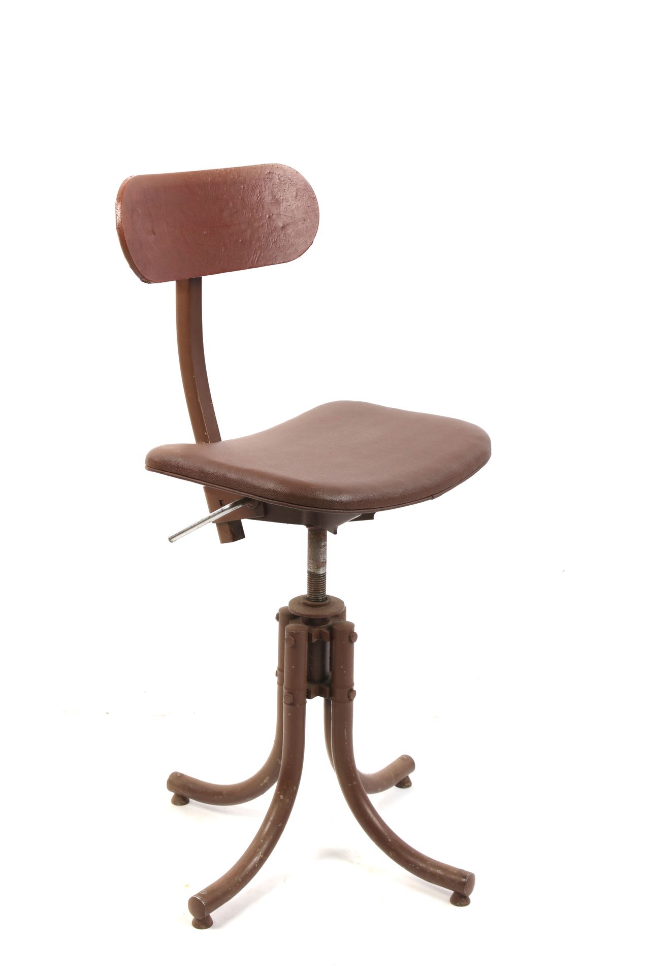 Null 棕色鼹鼠皮的车间椅，可调节高度和背部，50-60。