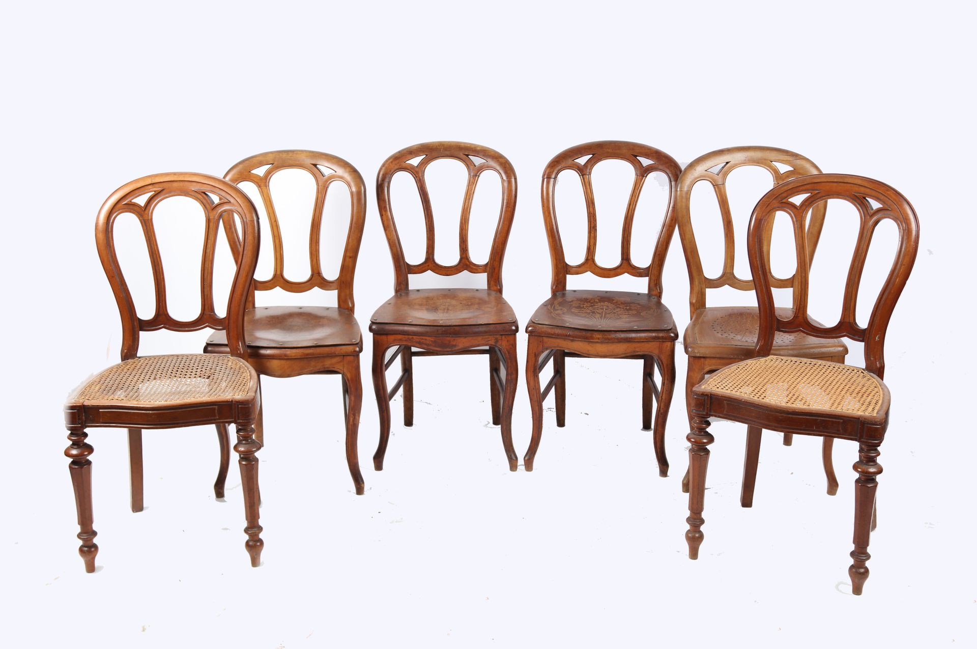 Null 
Suite von 6 Stühlen aus Mahagoni, Rückenlehne Montgolfière, Sitzfläche aus&hellip;