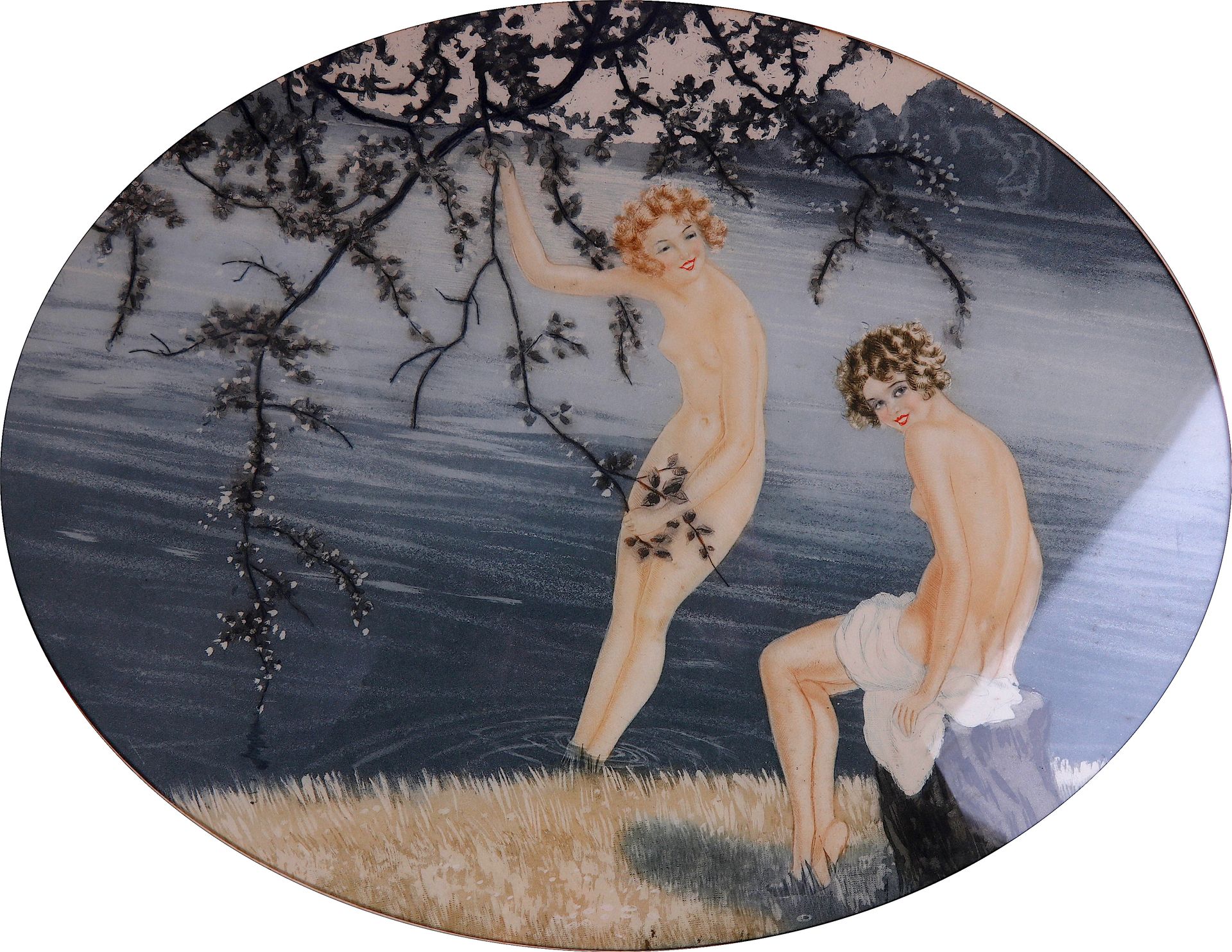 Null ICART.L two bathers, etching in colours, N.S, 33X42 cm