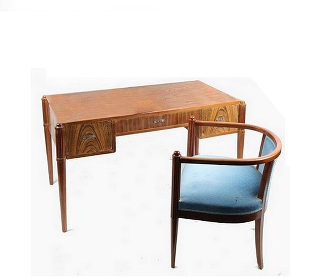 Null 紫檀木饰面书桌，双门柜，一个中间柜，约1930-130X75X69和160X165X50