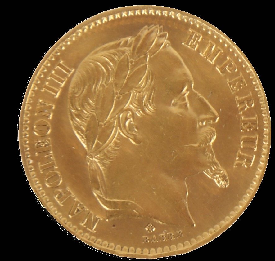 Null 
Moneta da 20 franchi, Napoleone III, testa in oro, 1868, Peso: 6,45 g