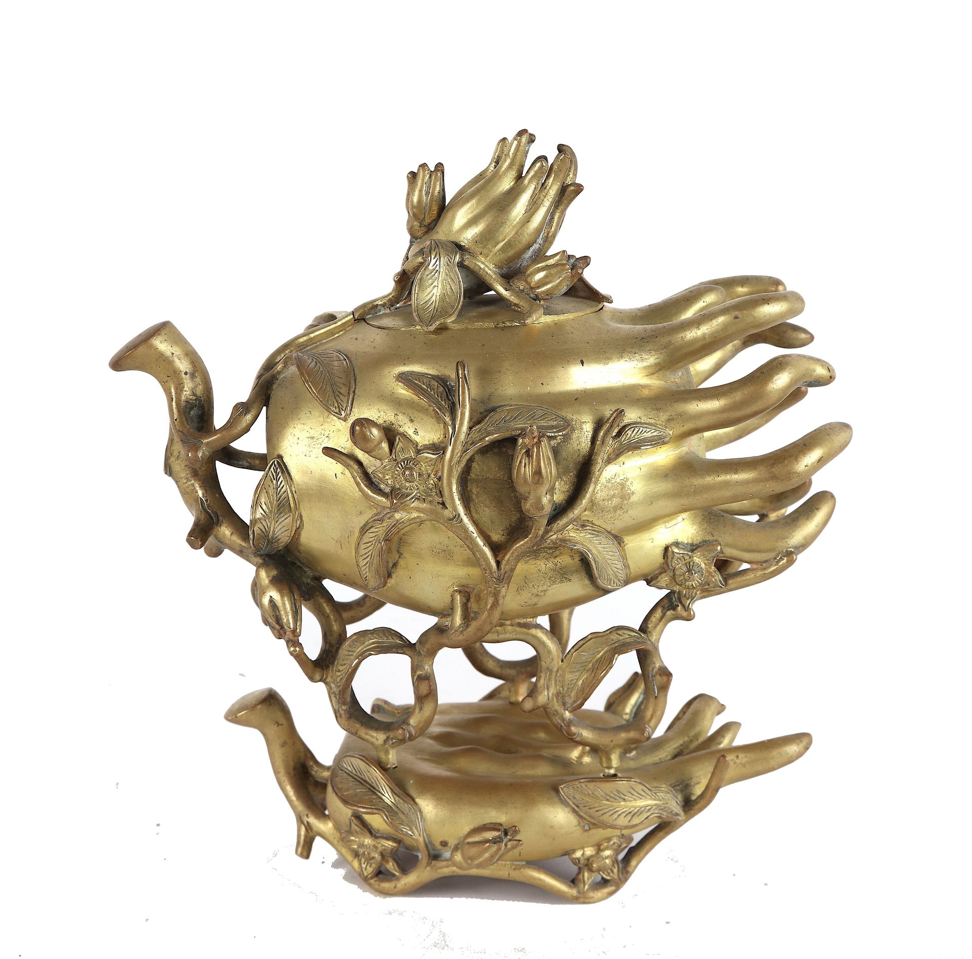 Null CHINE, brûle-parfum en bronze doré, 25X15X25