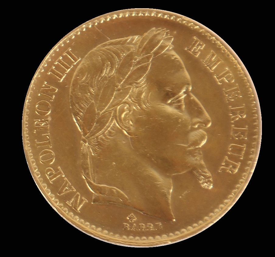 Null 
20-Franc-Goldmünze,Napoleon III, aus Gold, 1868, Gewicht:6,45 g