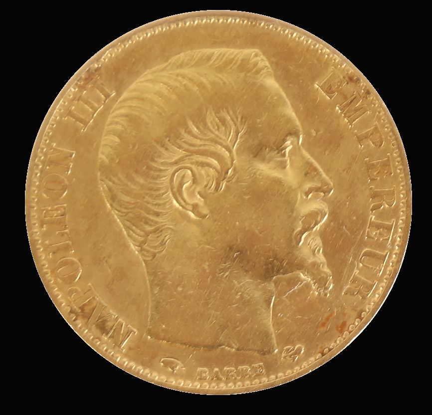 Null 
Moneda de oro de 20 francos, Napoleón III, oro, 1856, Peso :6,45 g