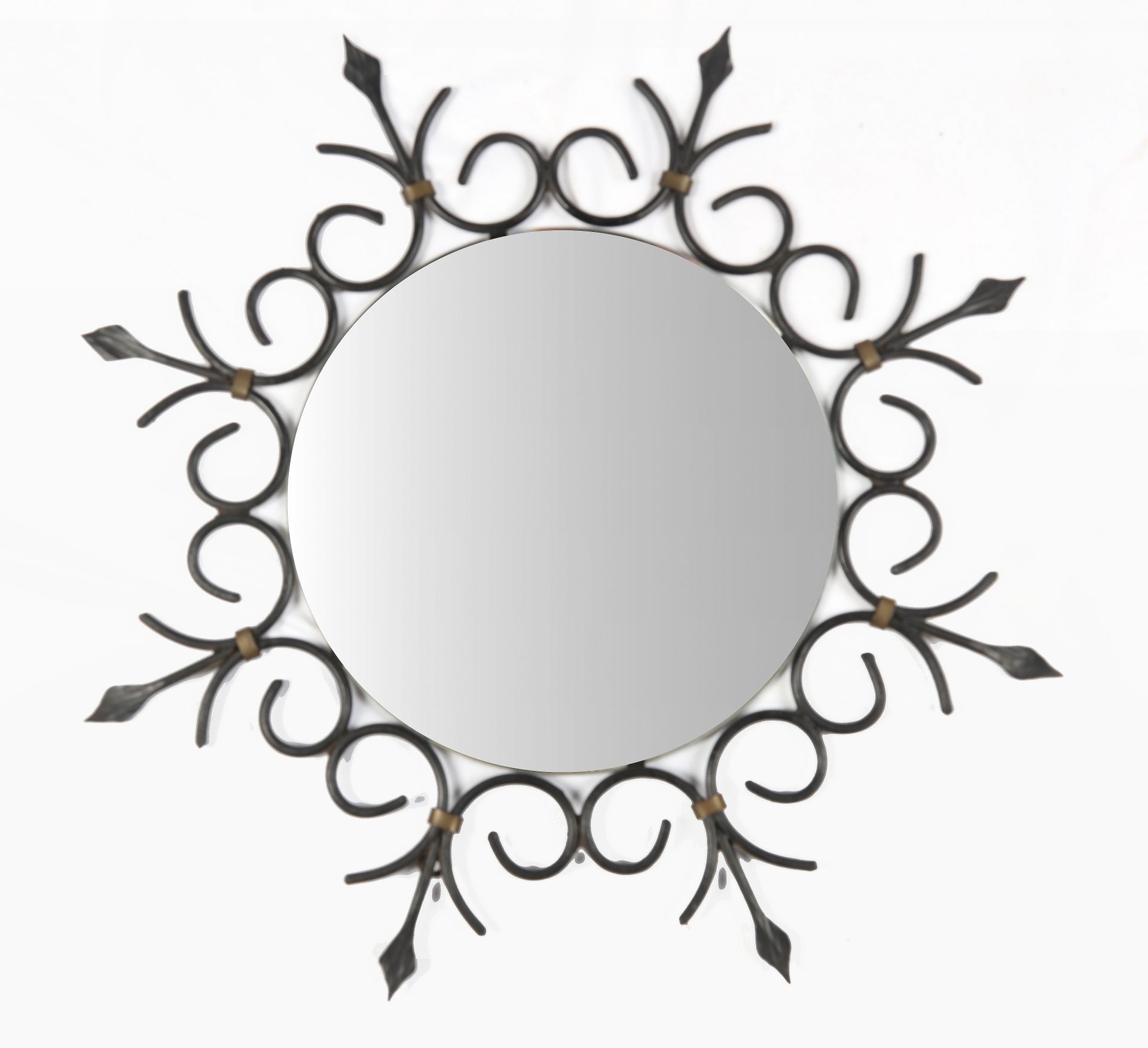 Null Spiegel "Sonne", schwarzes Schmiedeeisen, Spiegel, Abm: 43 cm