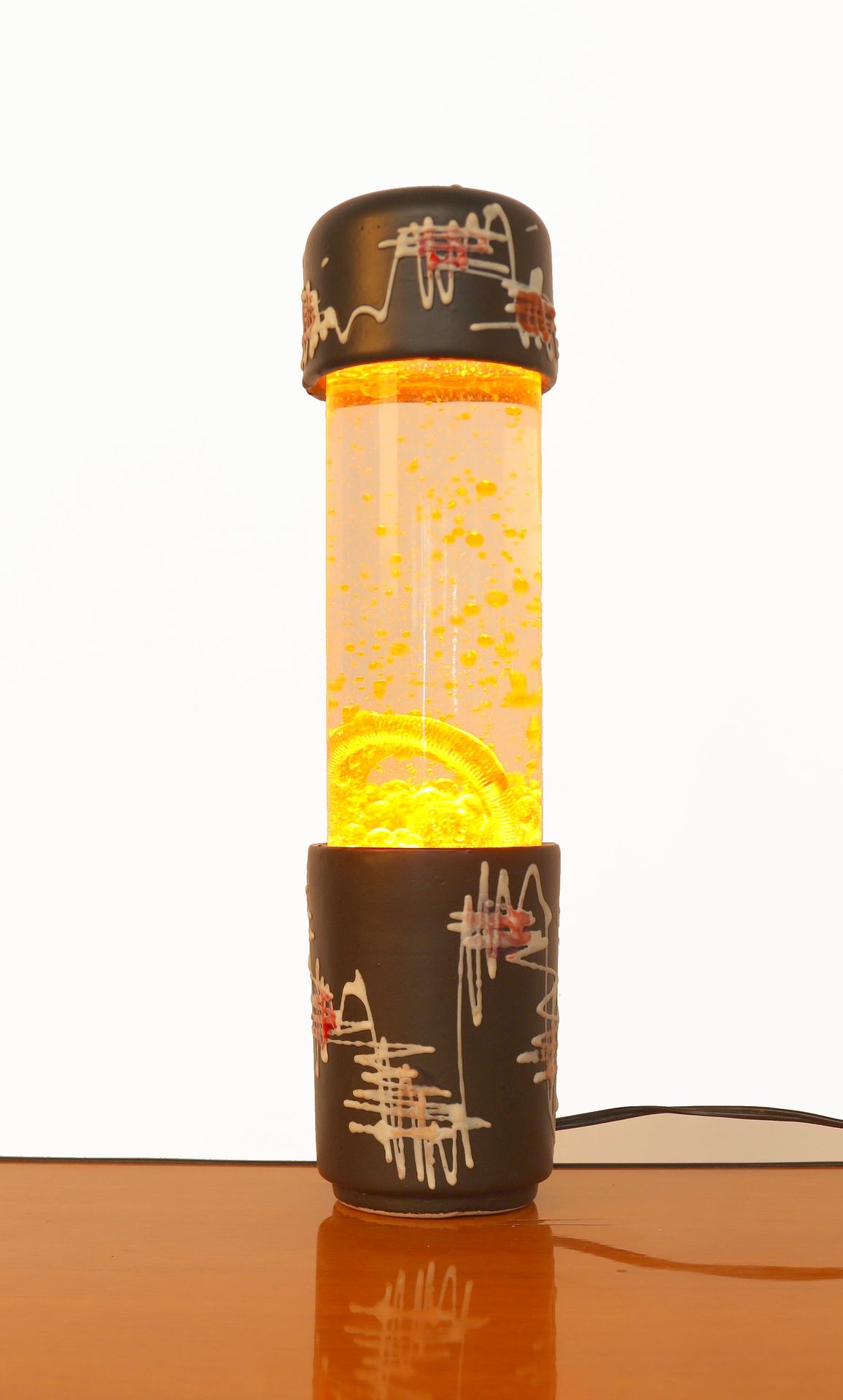 VALLAURIS, rare lampe à huile, « psychédélique »en faience à décor abstrait en r&hellip;