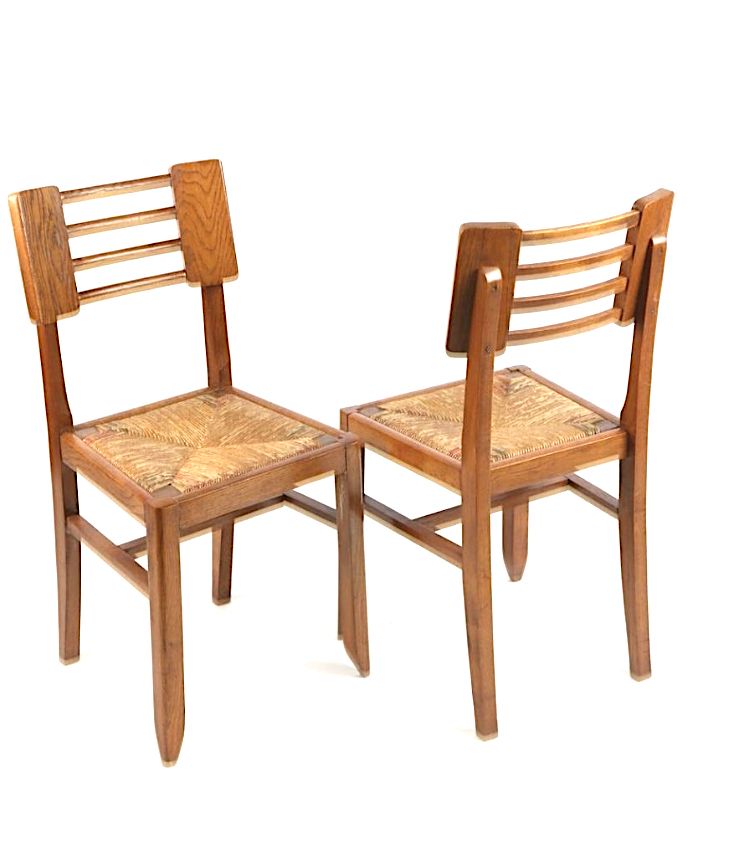 Null Pierre CRUEGE (1913-2003), Coppia di sedie in legno naturale con sedute in &hellip;