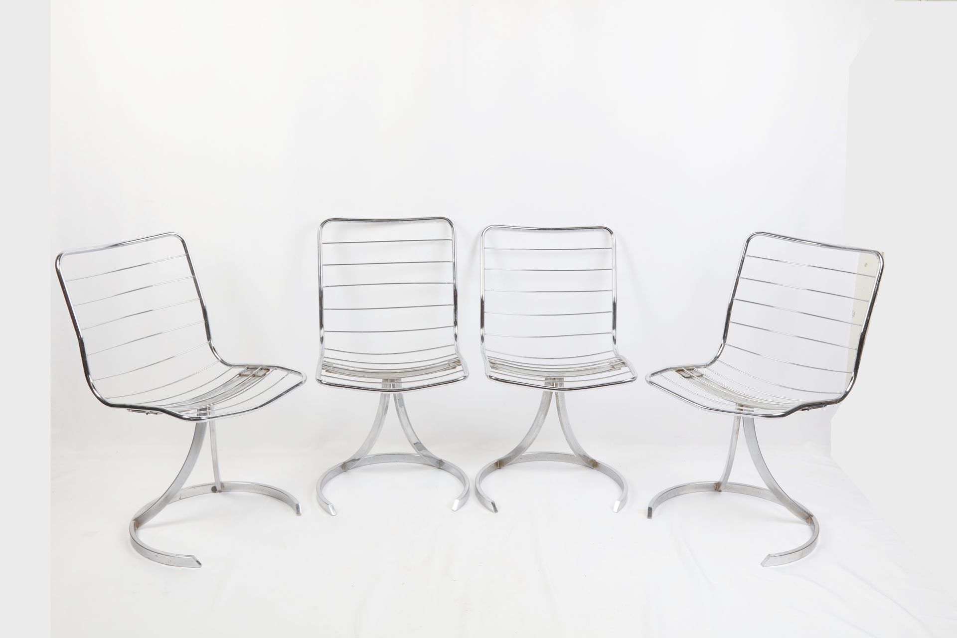 Null TABACOFF Boris, suite of 4 chairs in chromed metal, offset base.