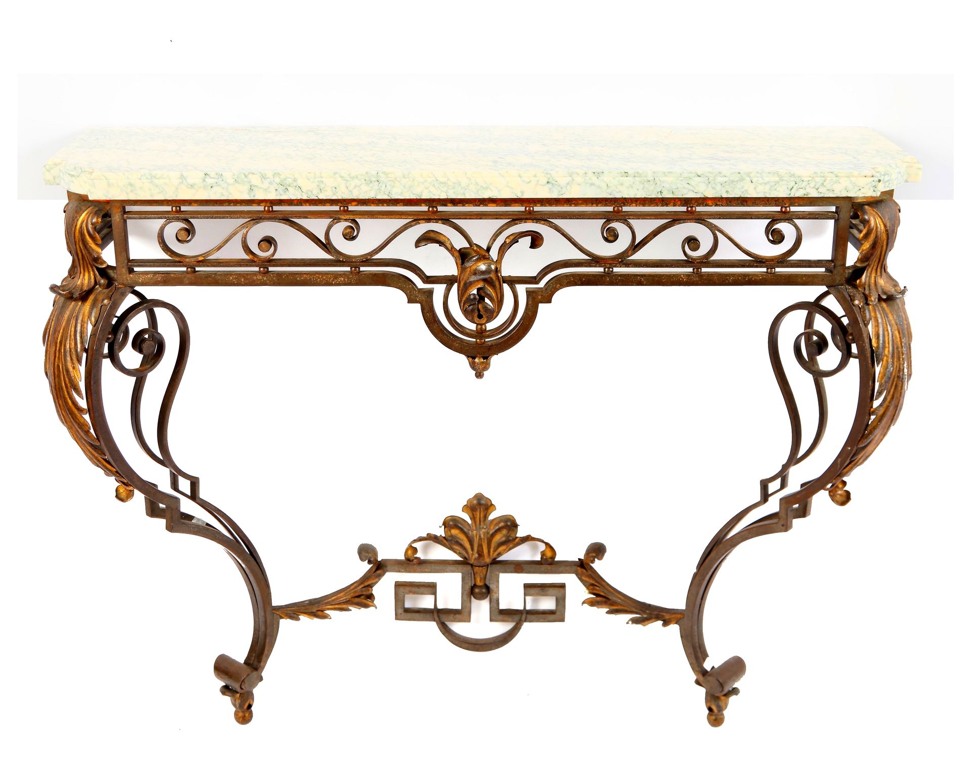 Null Elegant console in wrought iron, foliage motifs, marble top (excellent cond&hellip;