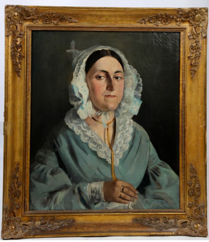 Null Ecole Française du XIX ème s. , portrait de femme en bleue, huile sur toile&hellip;