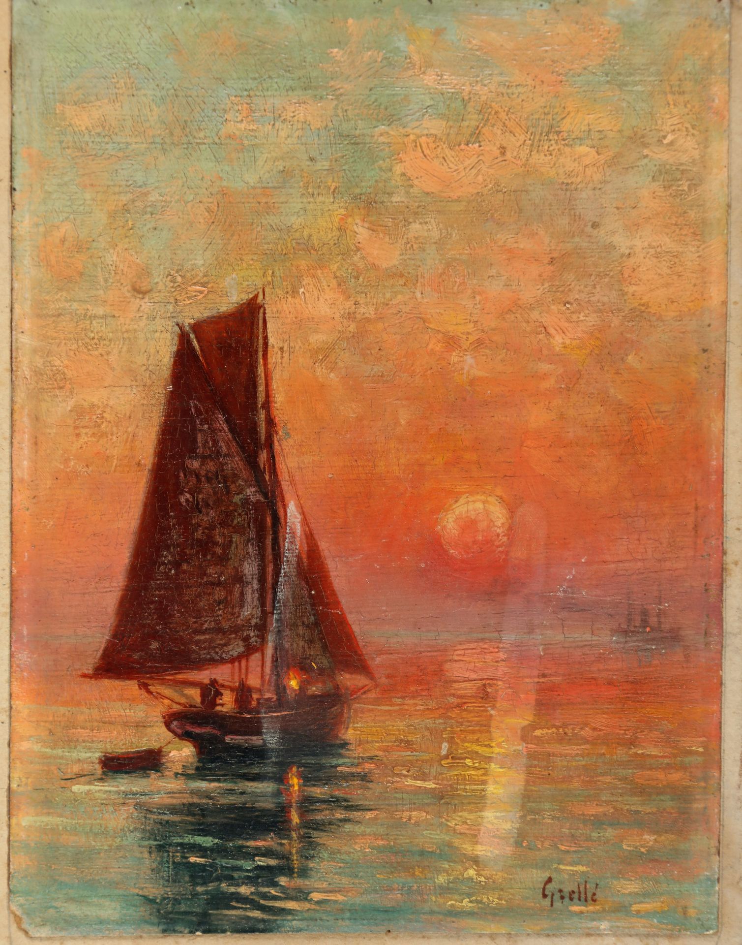 Null 
BUREL P. 海边的黄昏，油画，20X15