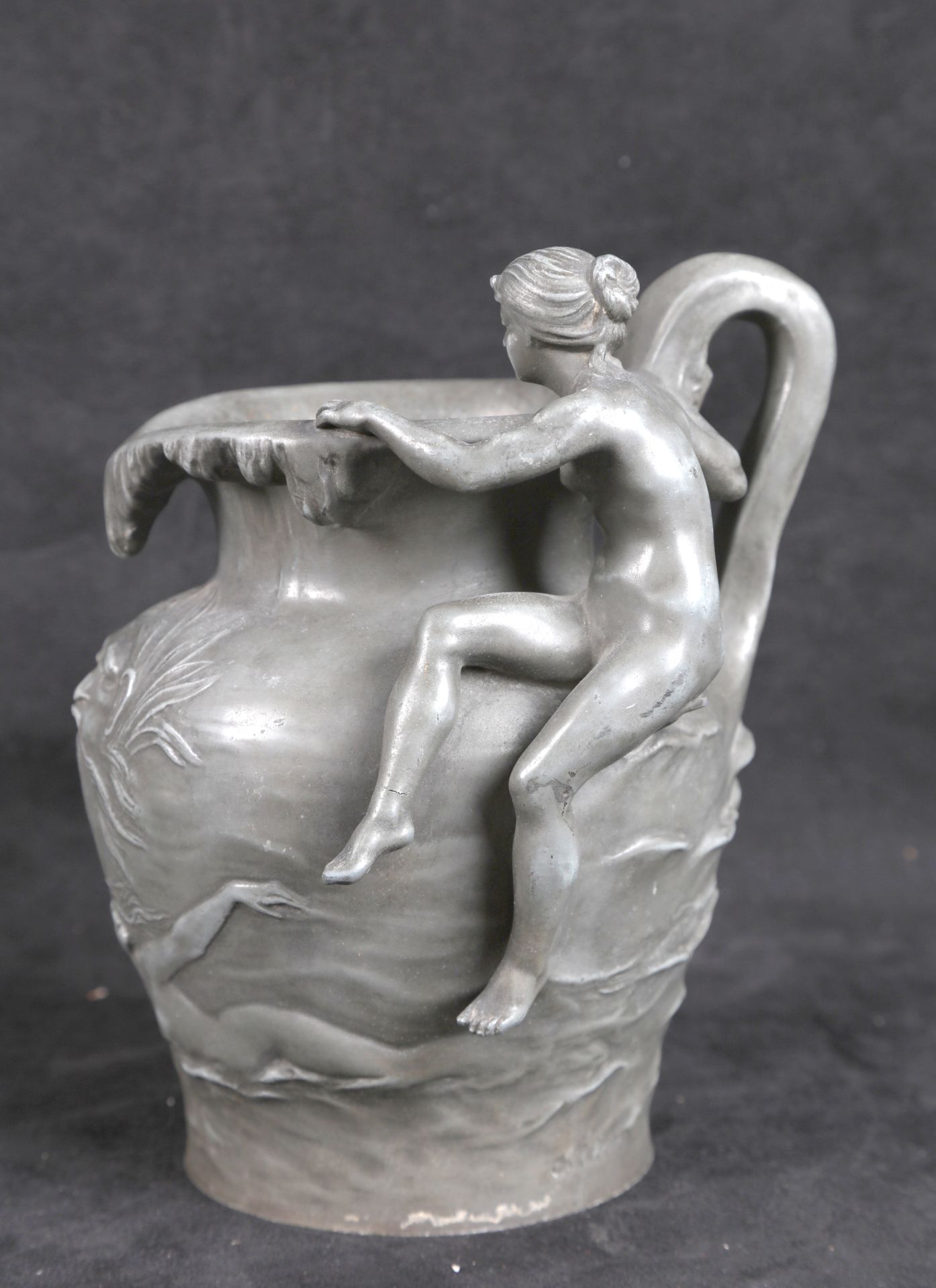 Null PERRON Charles, pewter pourer, decoration in relief of a naiad, signed, ht &hellip;