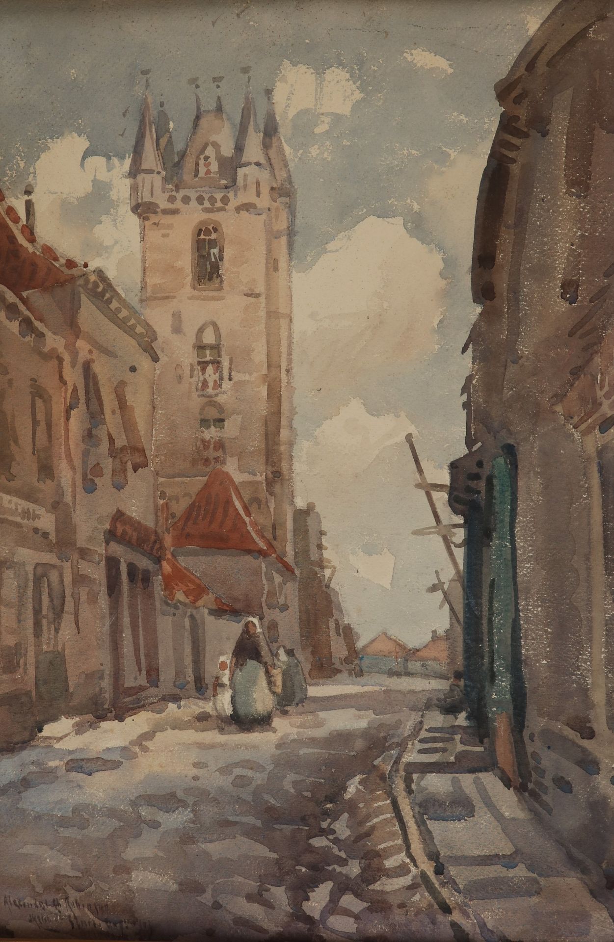 Null ROBINSON Alexandre Charles, (1867-1952), il béffroy, acquerello, sbg, 54X36