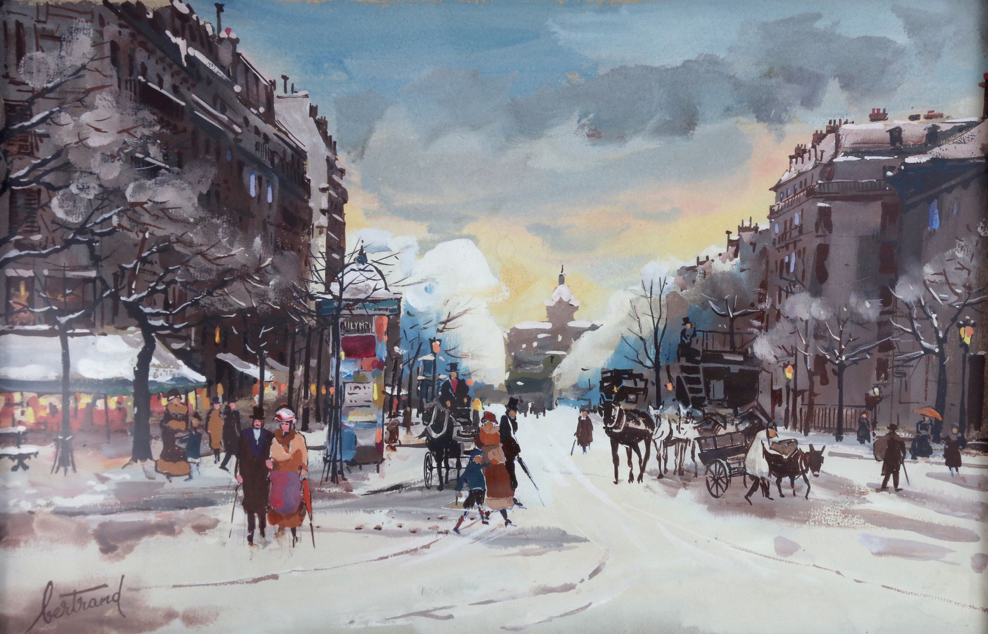 Null BERTRAND, Avenue des Gobelins im Schnee, Gouache, sbg, 34X23
