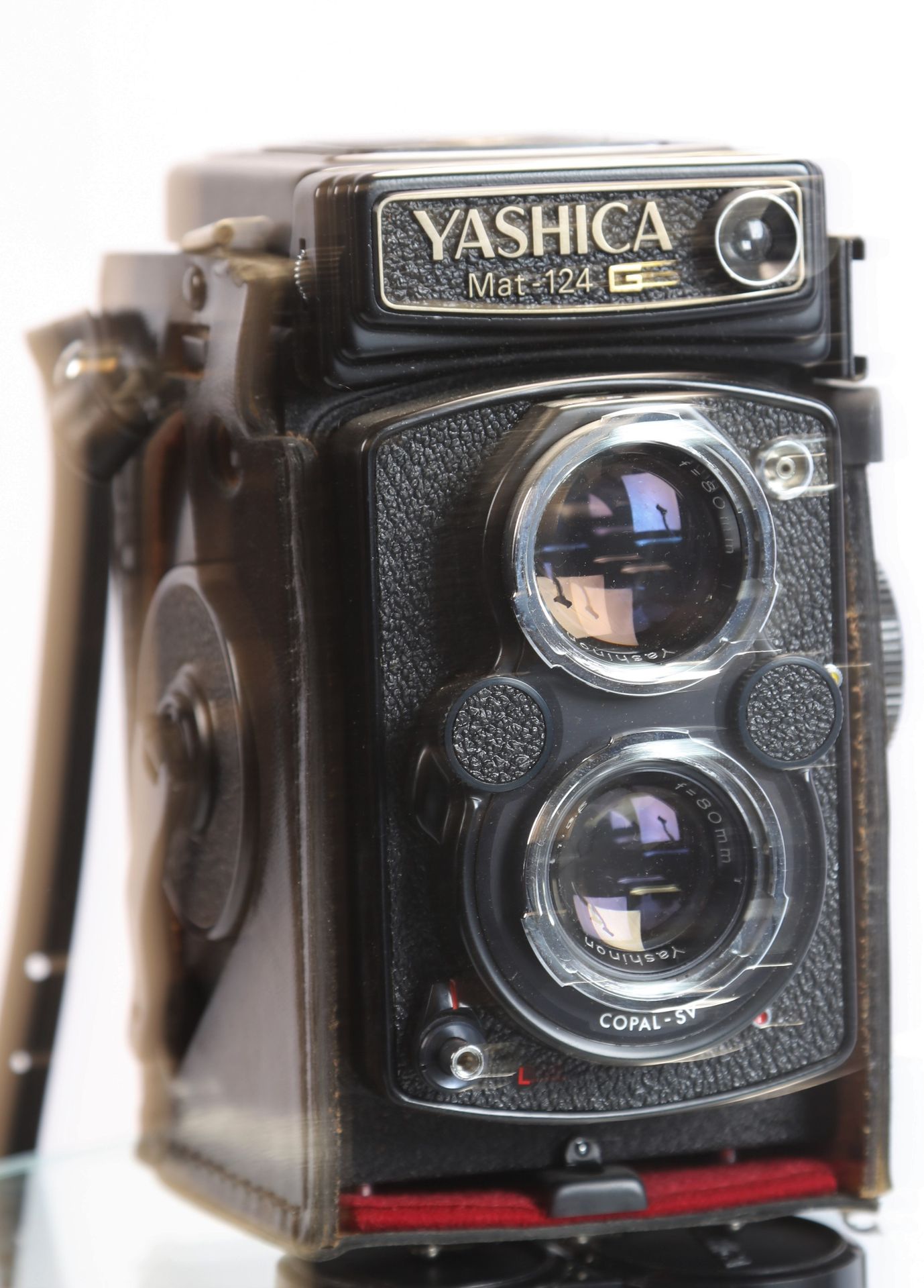 Null YASHICA G, Mat 124 G, n°6120767, étui en cuir, appareil photographique