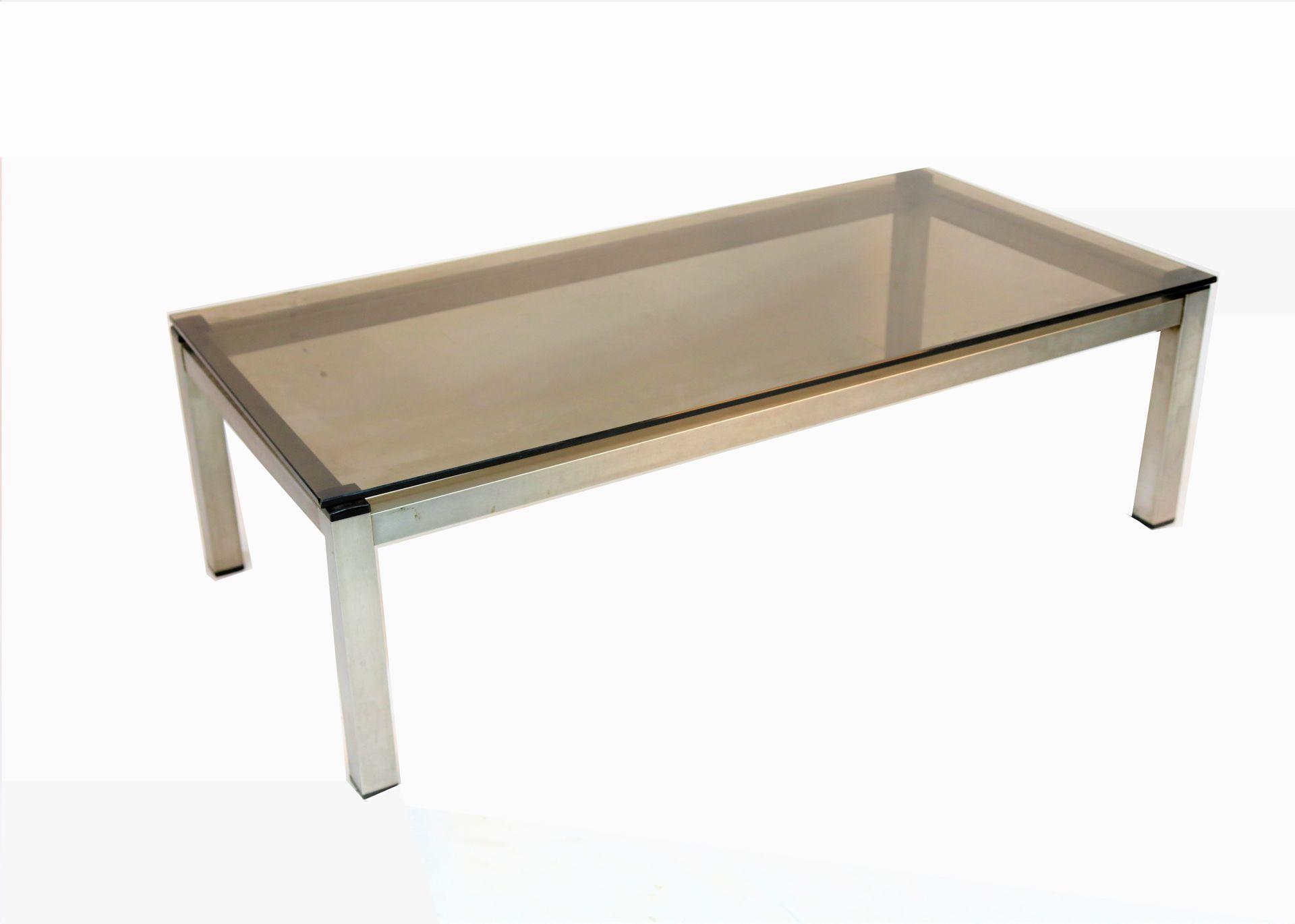 Null Rectangular coffee table, metal base, glass top