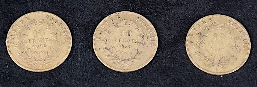 Null 3 monete d'oro da 10 franchi Napoleone III, 1856