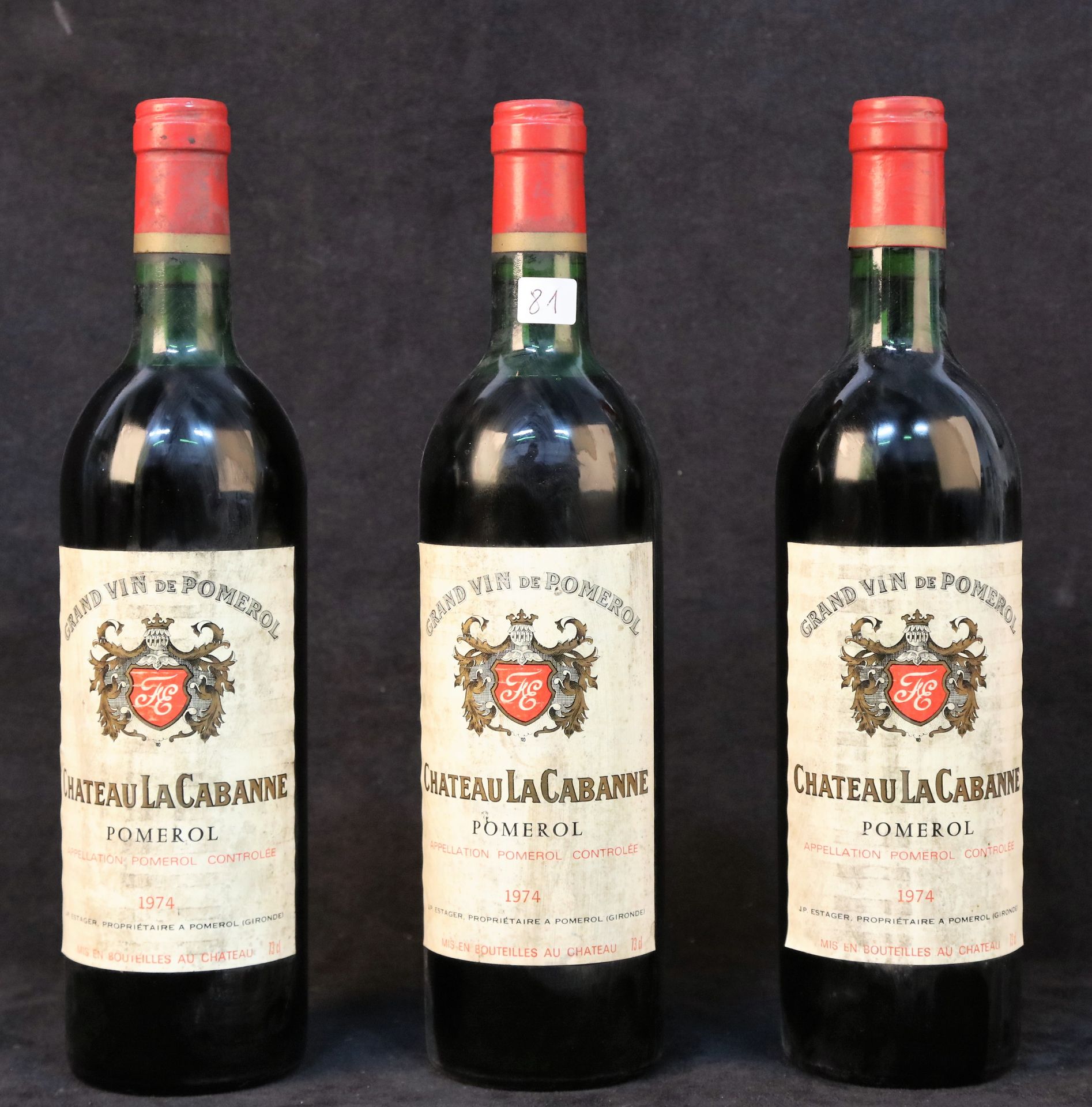Null 3 bouteilles Château La Cabanne, Grand vin de Pomerol, 1974, (ref : 81)