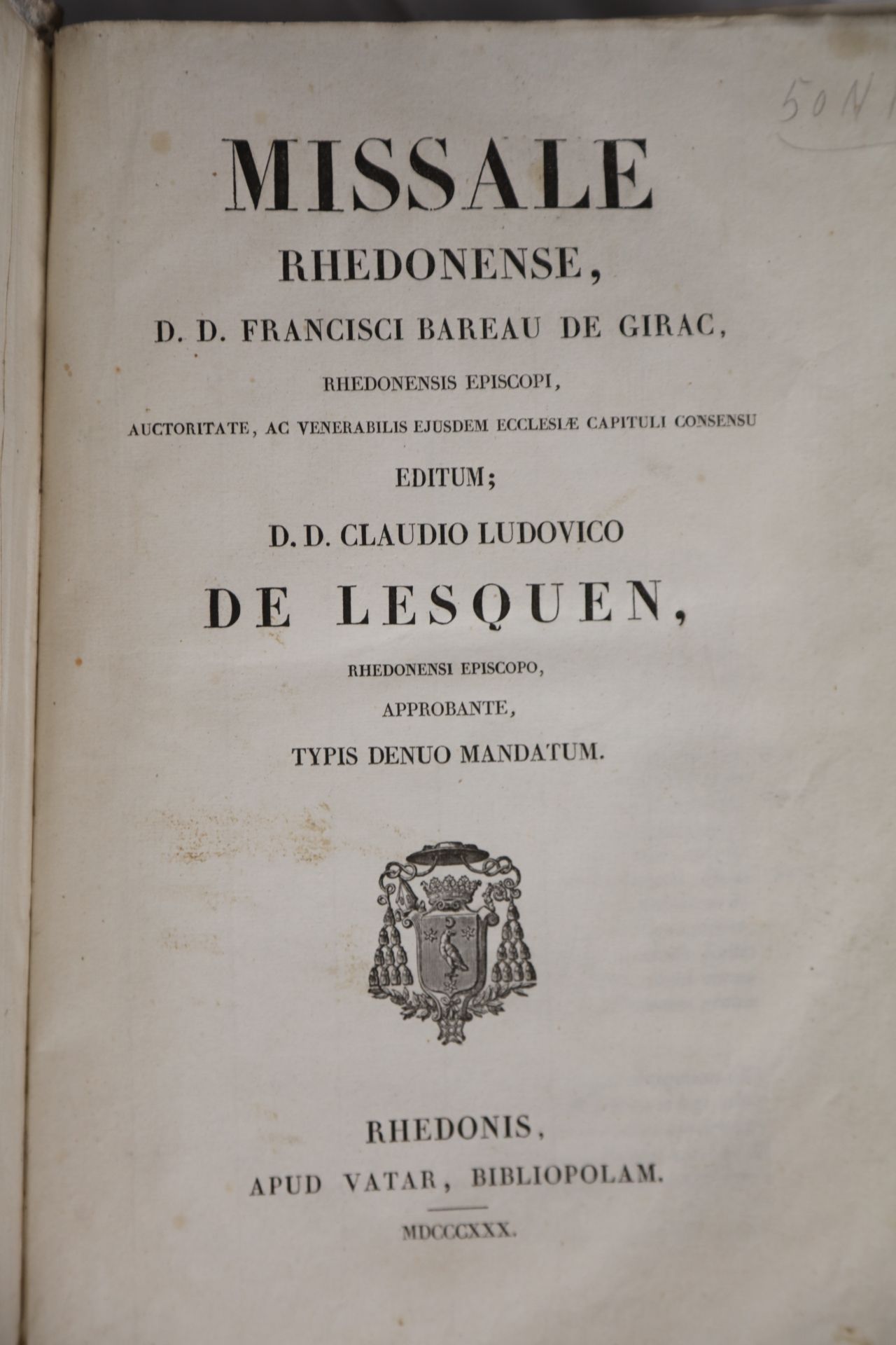 Null MISSALE, Rhedonense, editum D.D.Claudio Ludivico, De Lesquen. 1830, 30X26